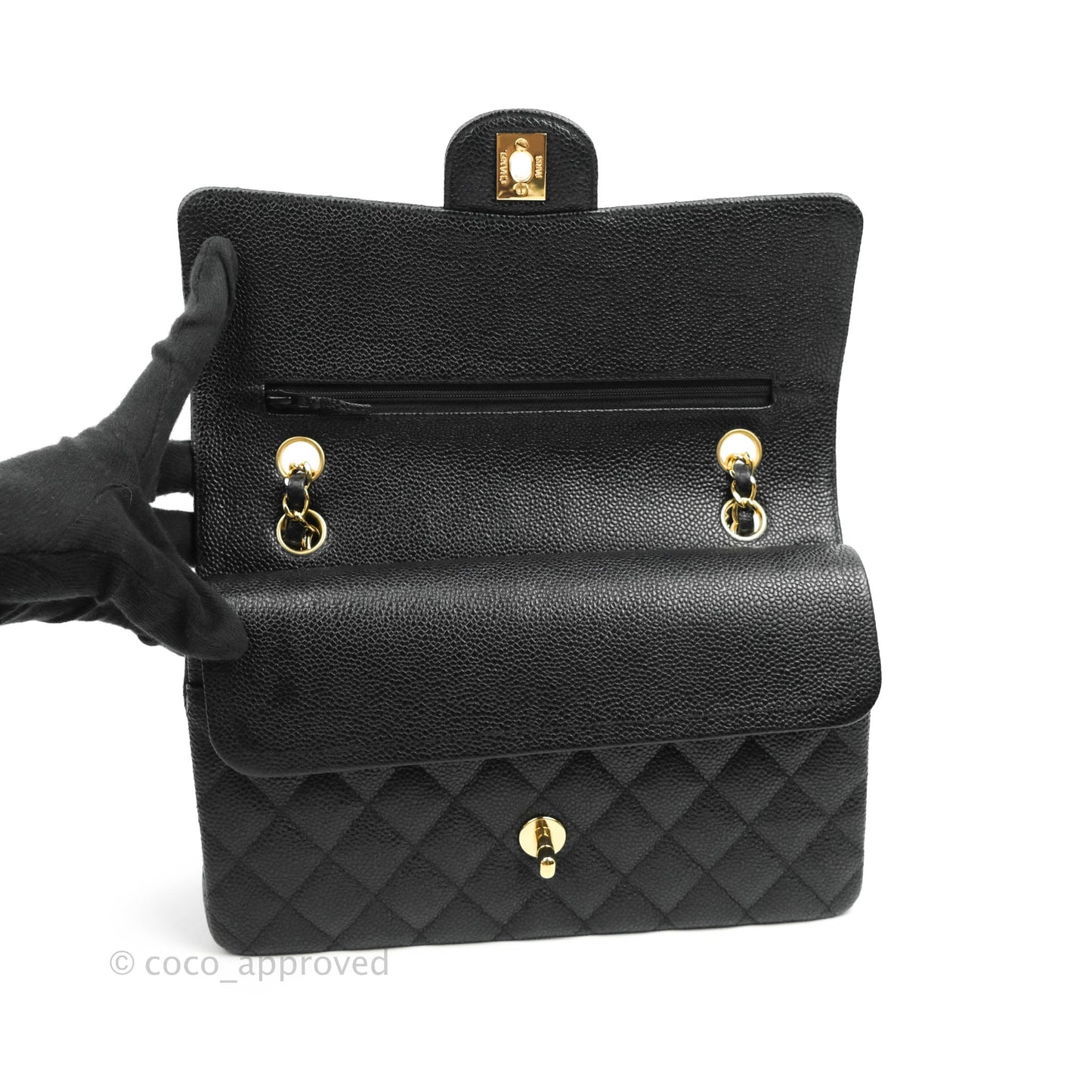 Chanel Classic M/L Medium Double Flap Black Caviar 24k Gold Hardware