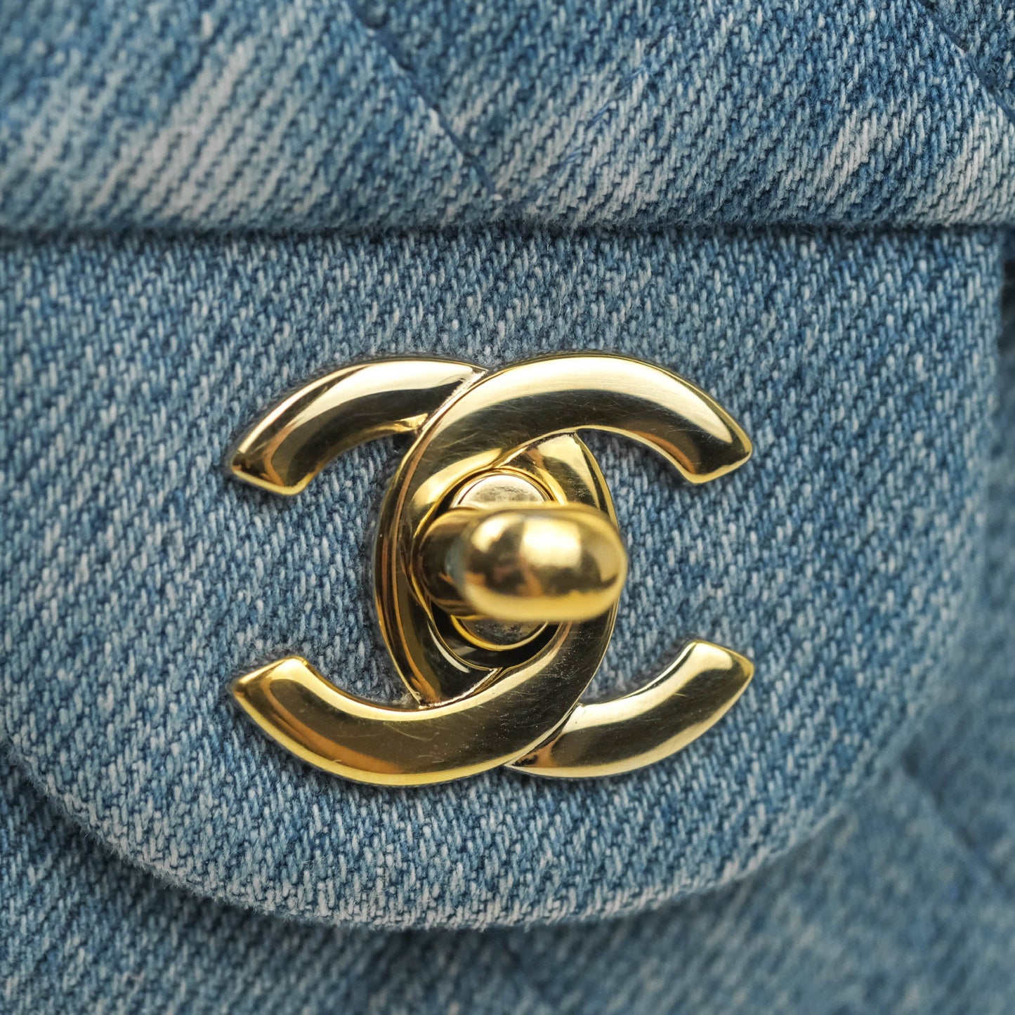 Chanel Classic M/L Medium Flap Quilted Washed Denim Gold Hardware