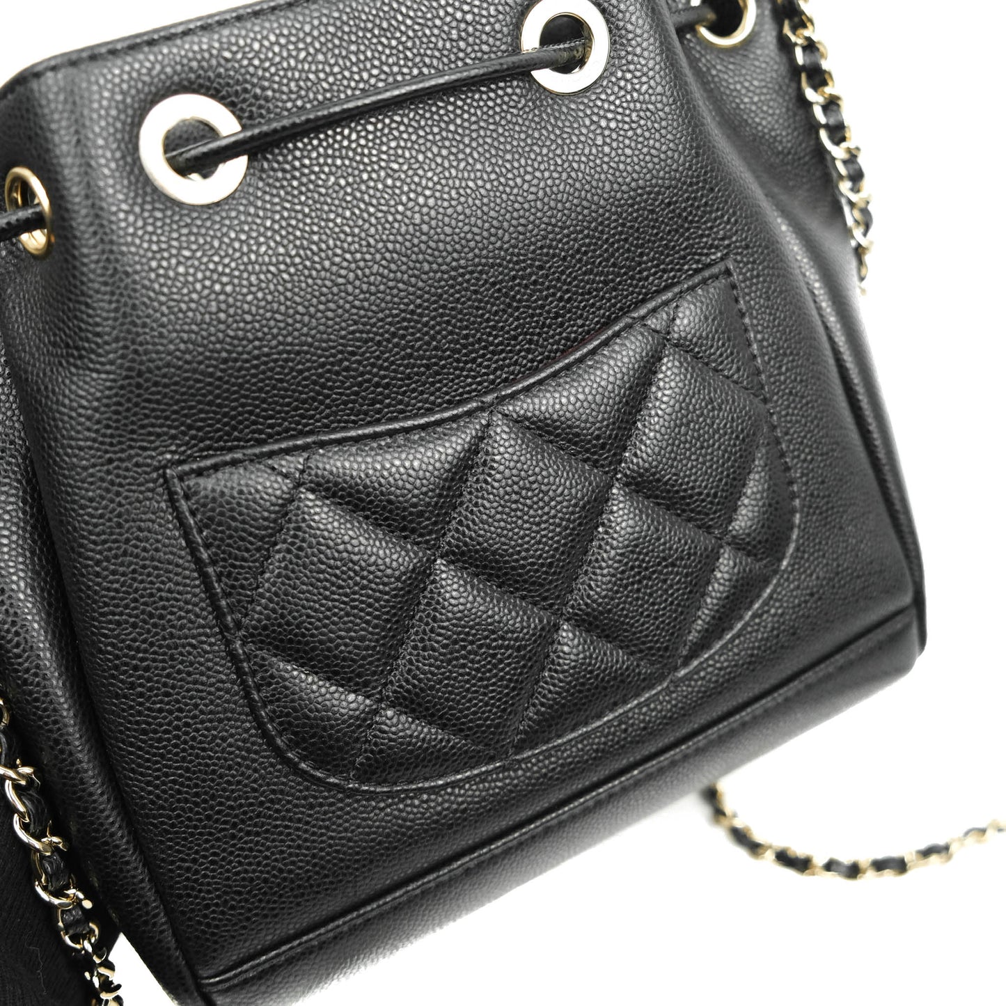 Chanel Business Affinity Drawstring Bucket Bag Black Caviar Gold Hardware 21P