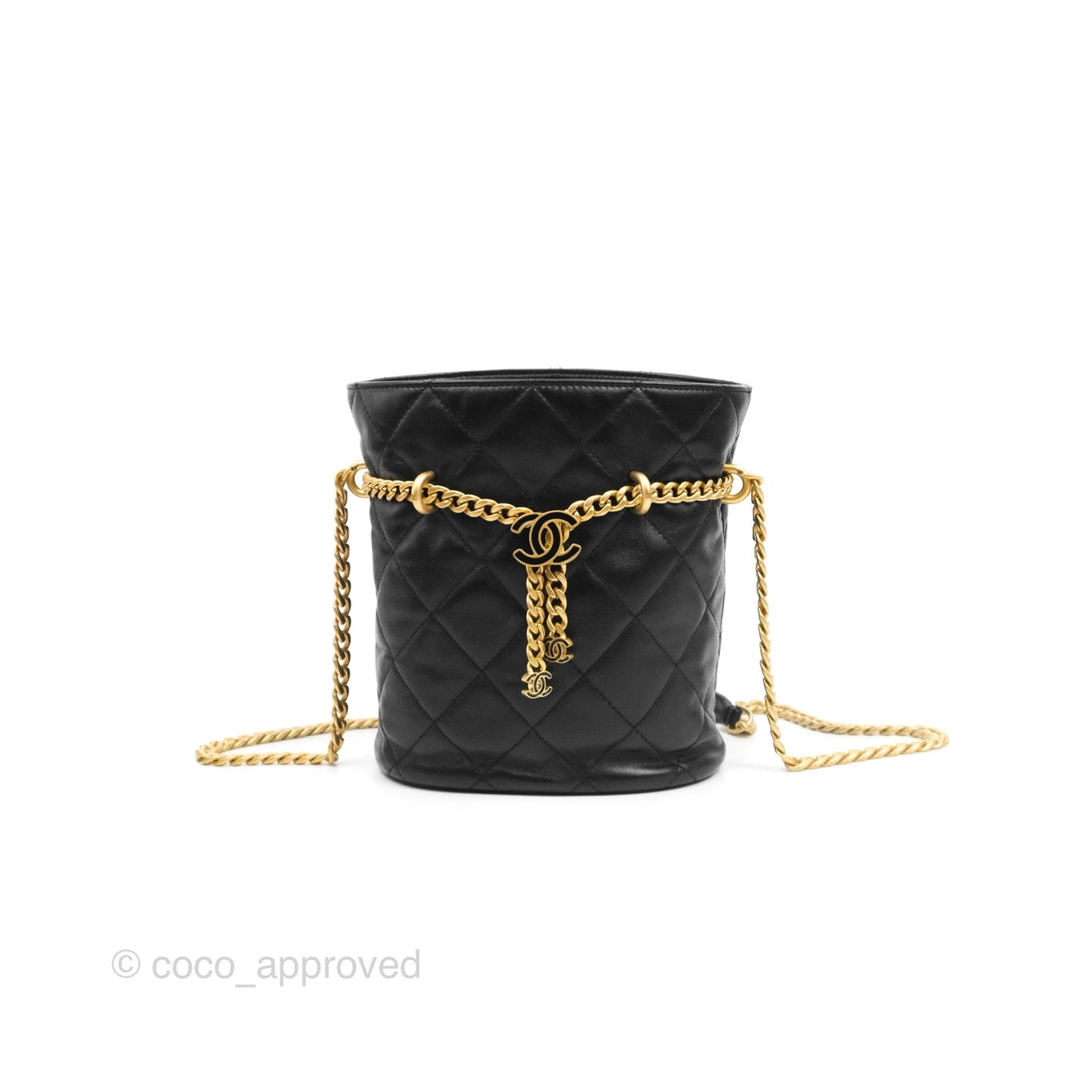 Chanel Enamel CC Bucket Bag Black Lambskin Gold Hardware 22S