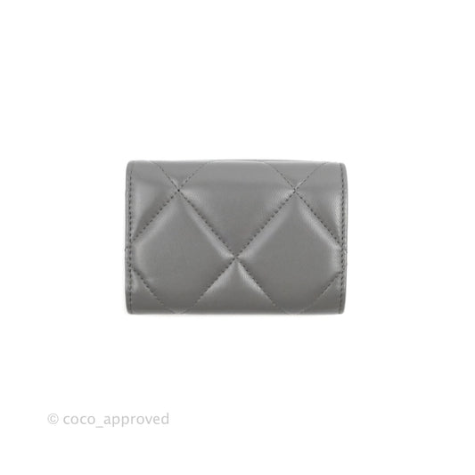 Chanel 19 Grey Short Trifold Wallet Lambskin