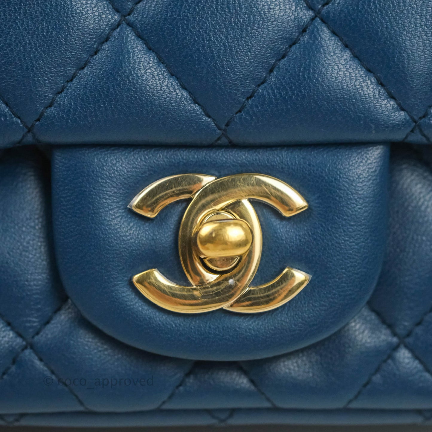 Chanel Quilted Mini Square Blue Lambskin Gold Hardware