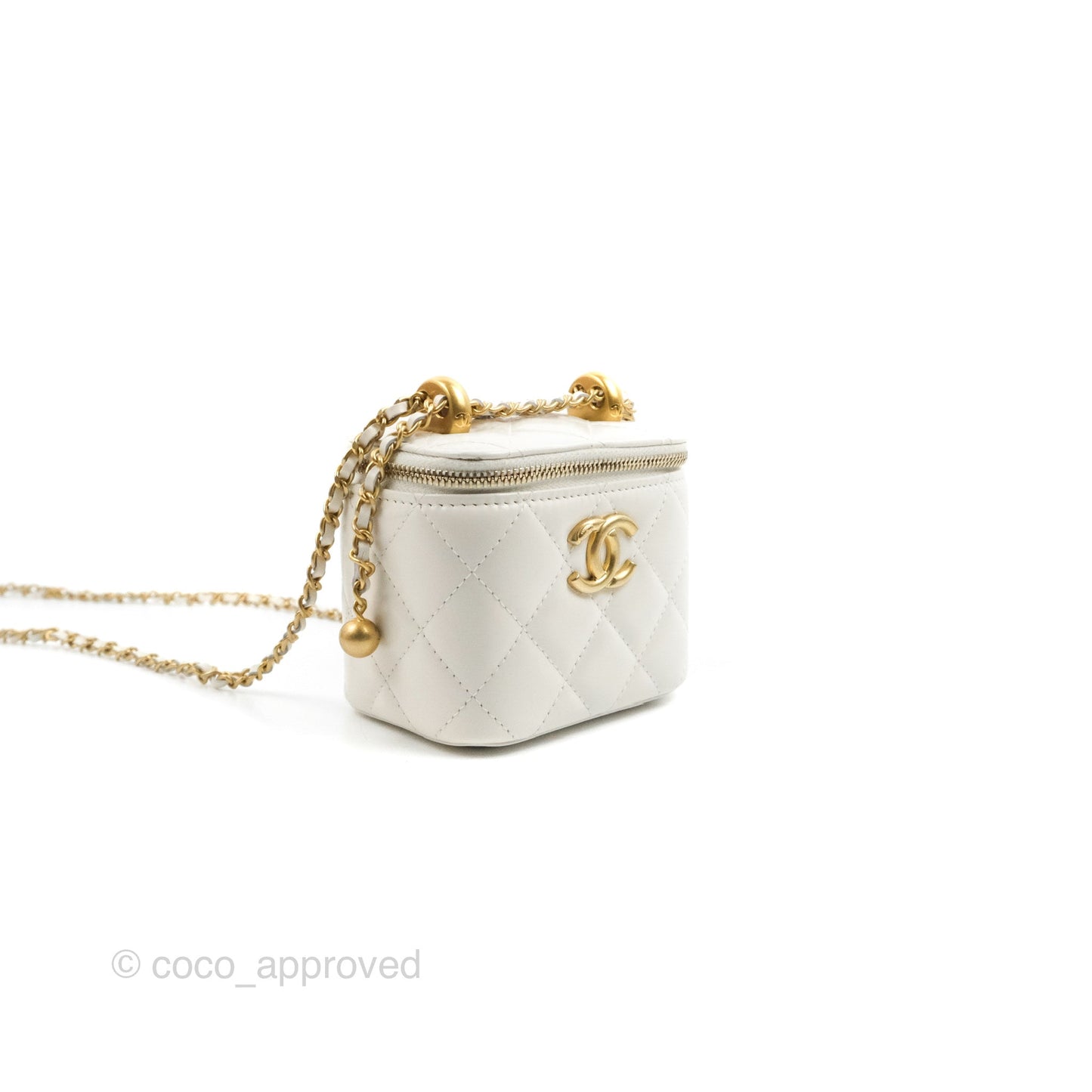 Chanel Quilted Mini Perfect Fit Vanity With Chain White Calfskin Aged Gold Hardware