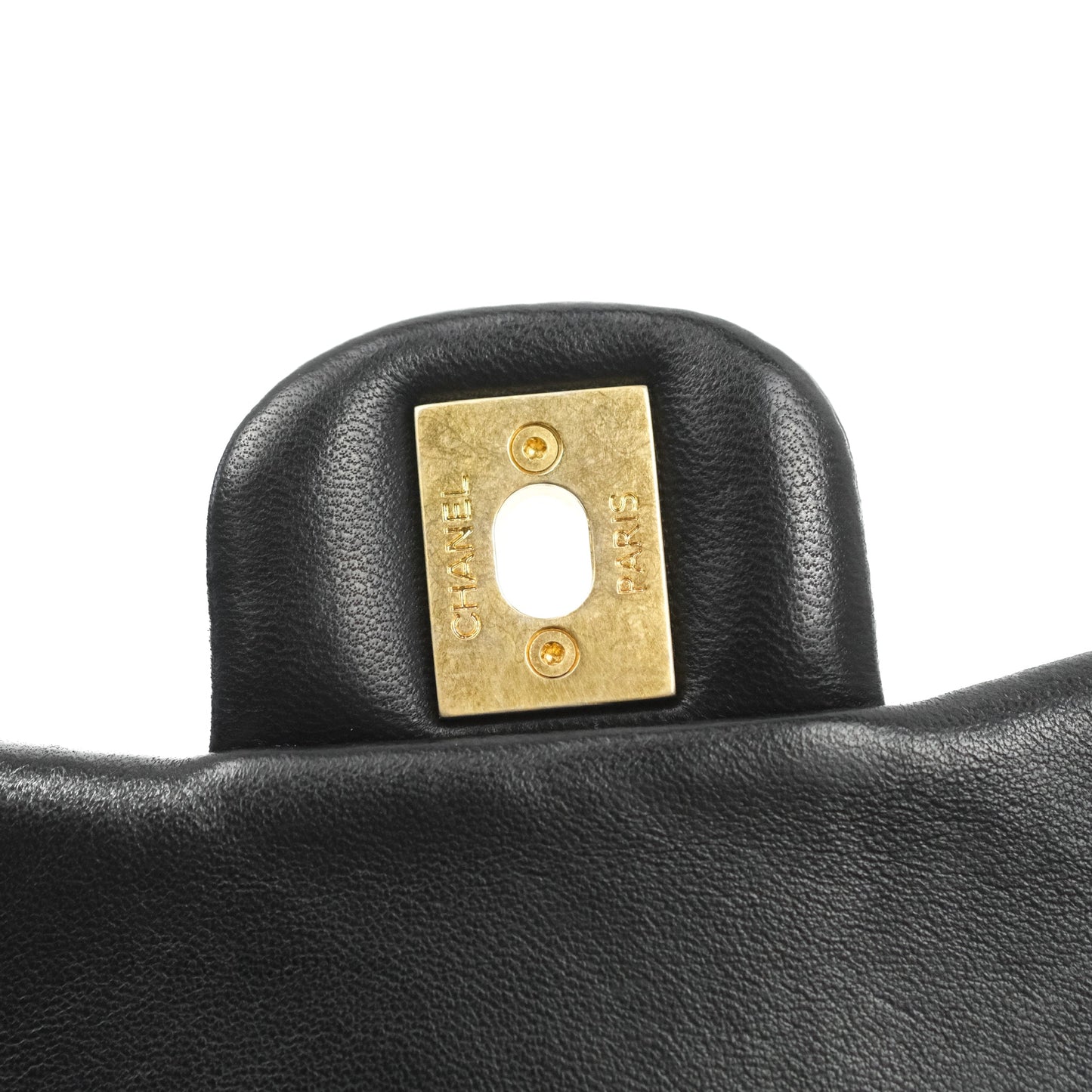 Chanel Quilted Stitched Flap Bag Lambskin Black Aged Gold Hardware 15A