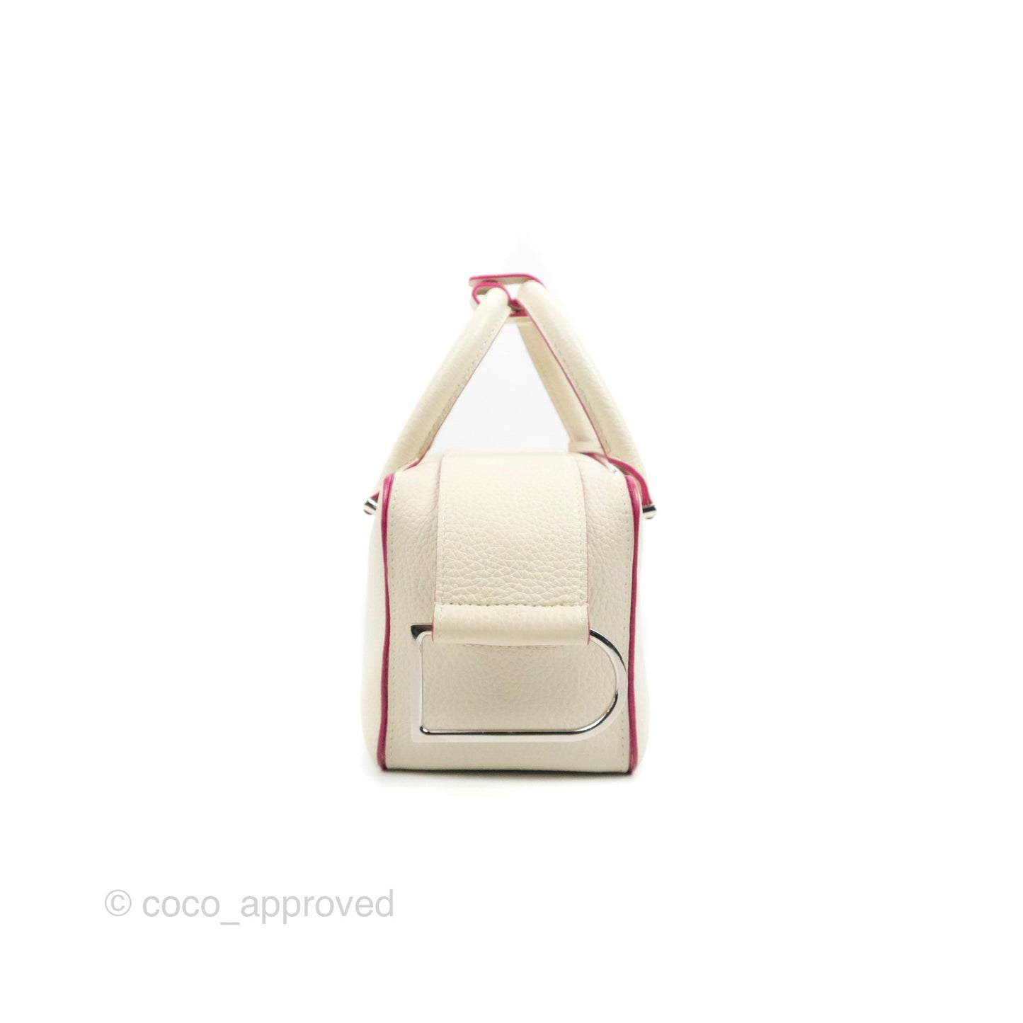 Delvaux Cool Box Mini Taurillon Soft Grained Calfskin White/Fuchsia