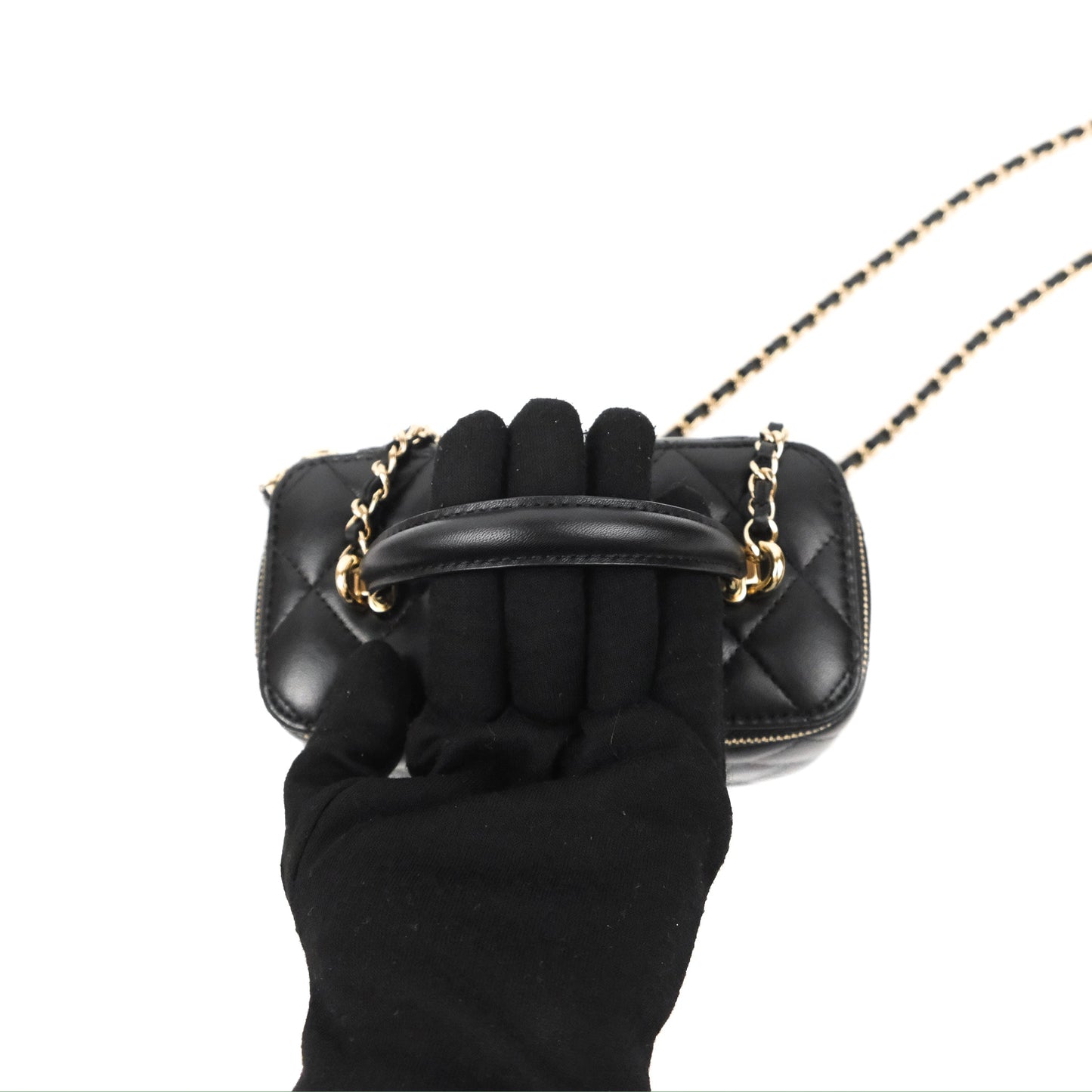 Chanel Vanity Rectangular Top Handle Black Lambskin Gold Hardware
