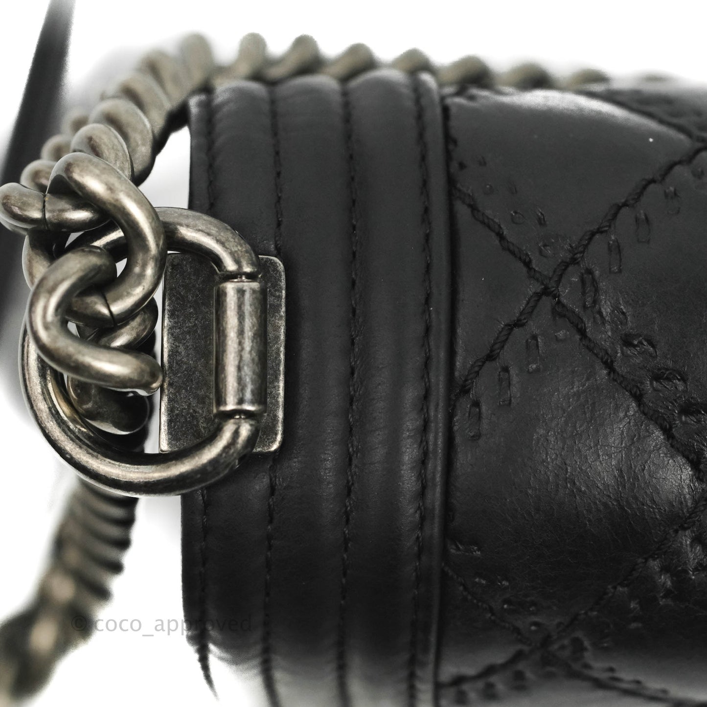 Chanel Small Boy Double Stitch Black Calfskin Ruthenium Hardware
