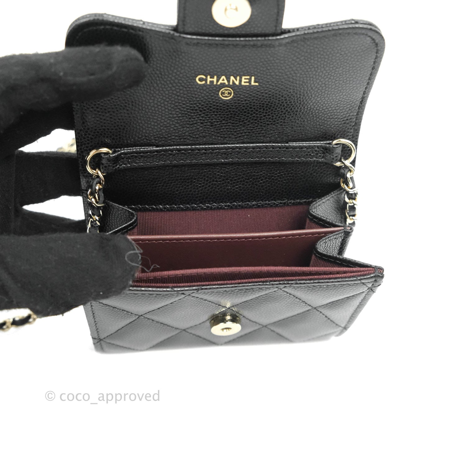 Chanel Mini Wallet With Chain Black Caviar Gold Hardware