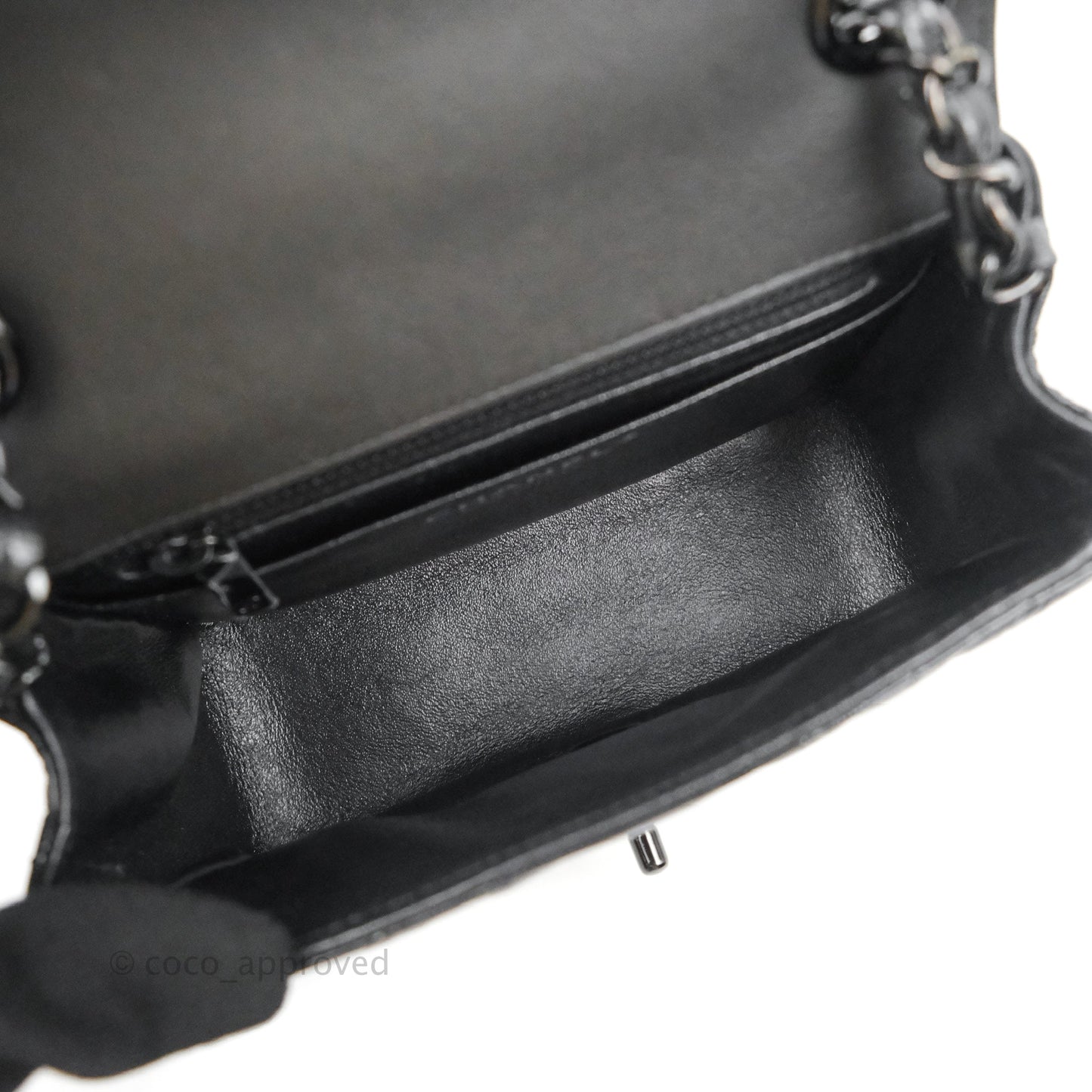 Chanel Mini Square Chevron Flap Black Crumpled Metallic Patent So Black