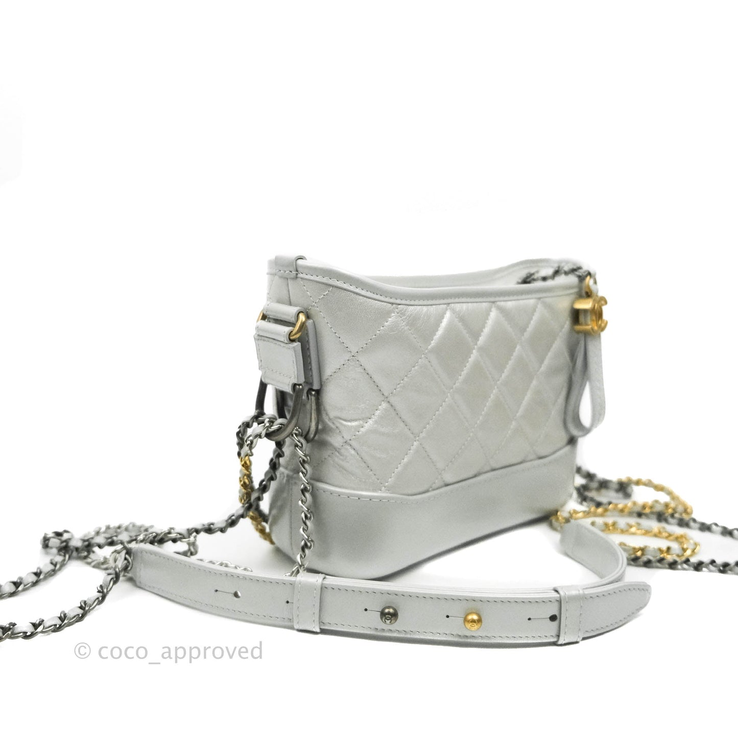 Chanel Small Gabrielle Hobo Bag Metallic Light Silver Aged Calfskin Mixed Hardware 19K