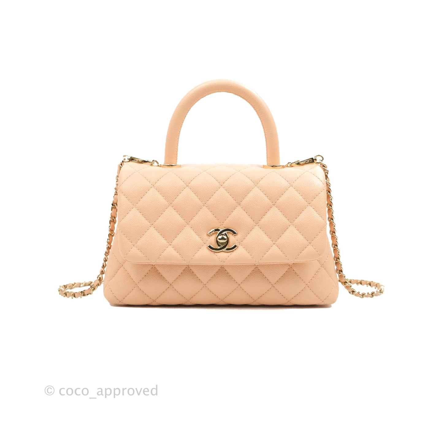 Chanel Small Coco Handle Quilted Peach Clair Caviar Gold Hardware