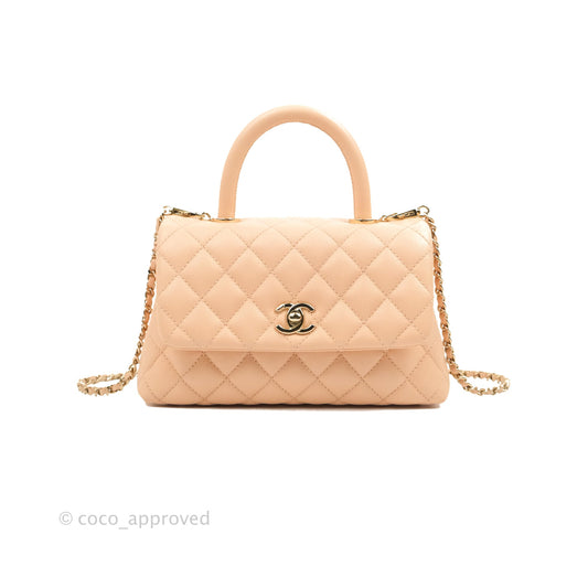 Chanel Small Coco Handle Quilted Peach Clair Caviar Gold Hardware