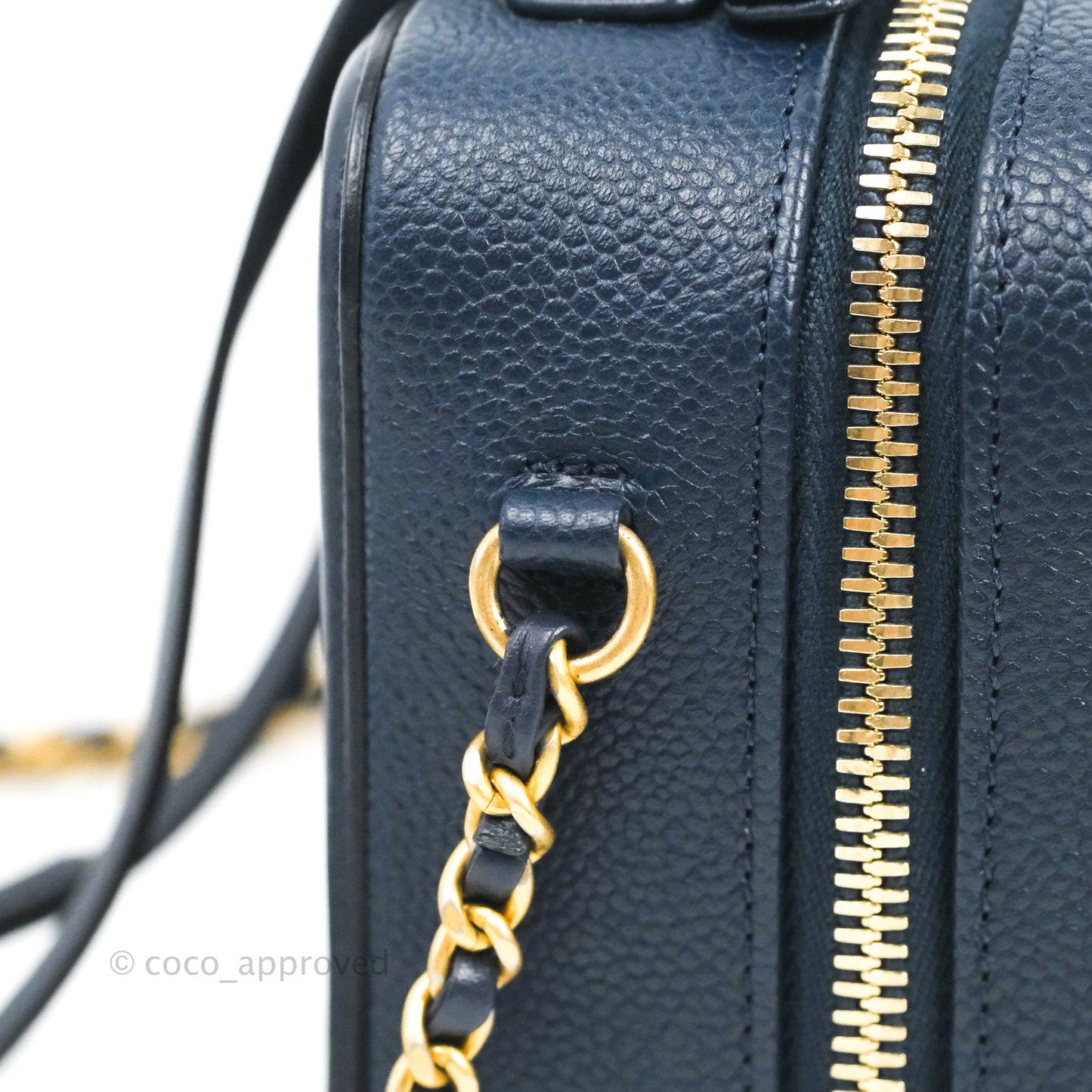 Chanel Quilted Small CC Filigree Vanity Case Navy Caviar Gold Hardware
