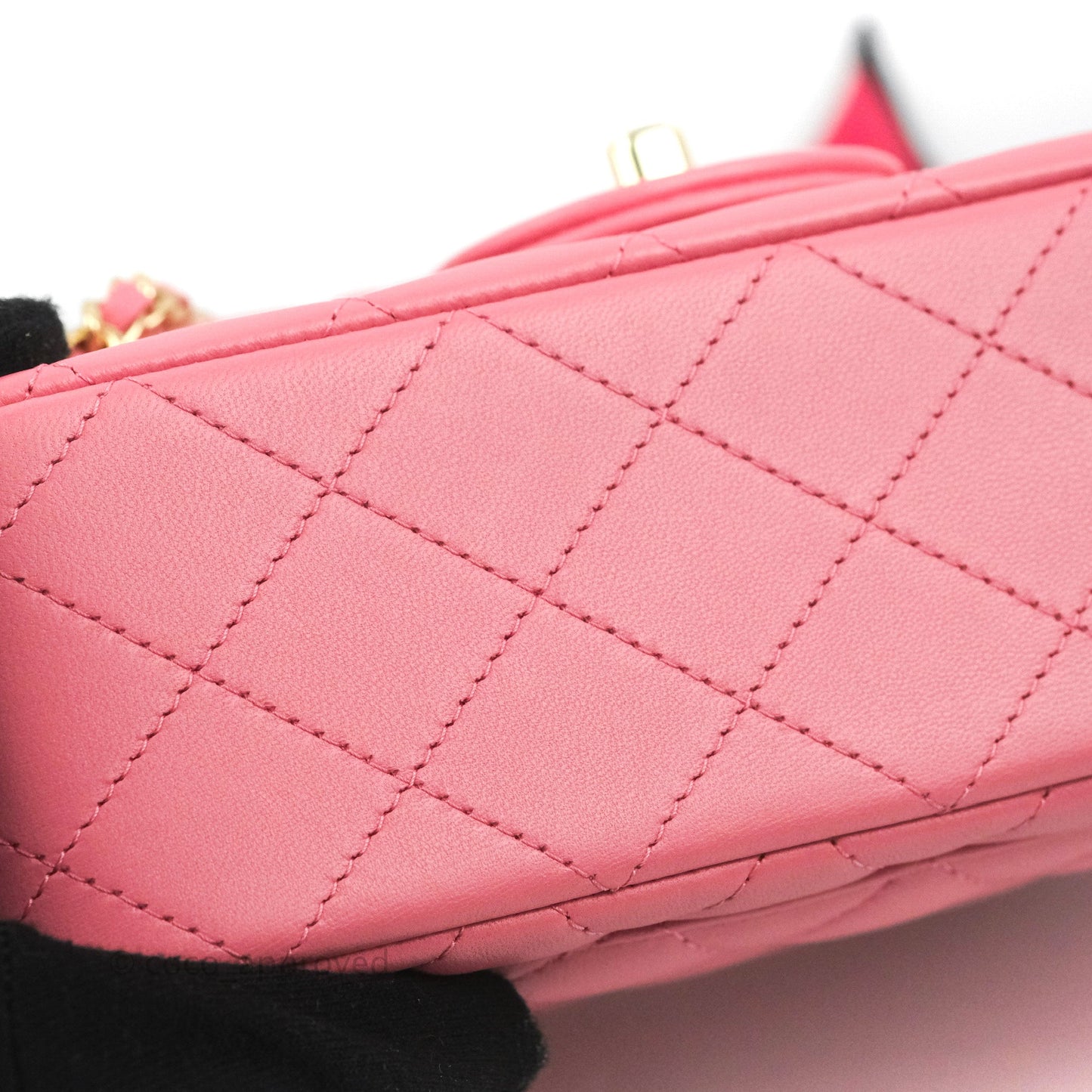 Chanel Top Handle Mini Rectangular Flap Bag Pink Lambskin Gold Hardware With Twilly