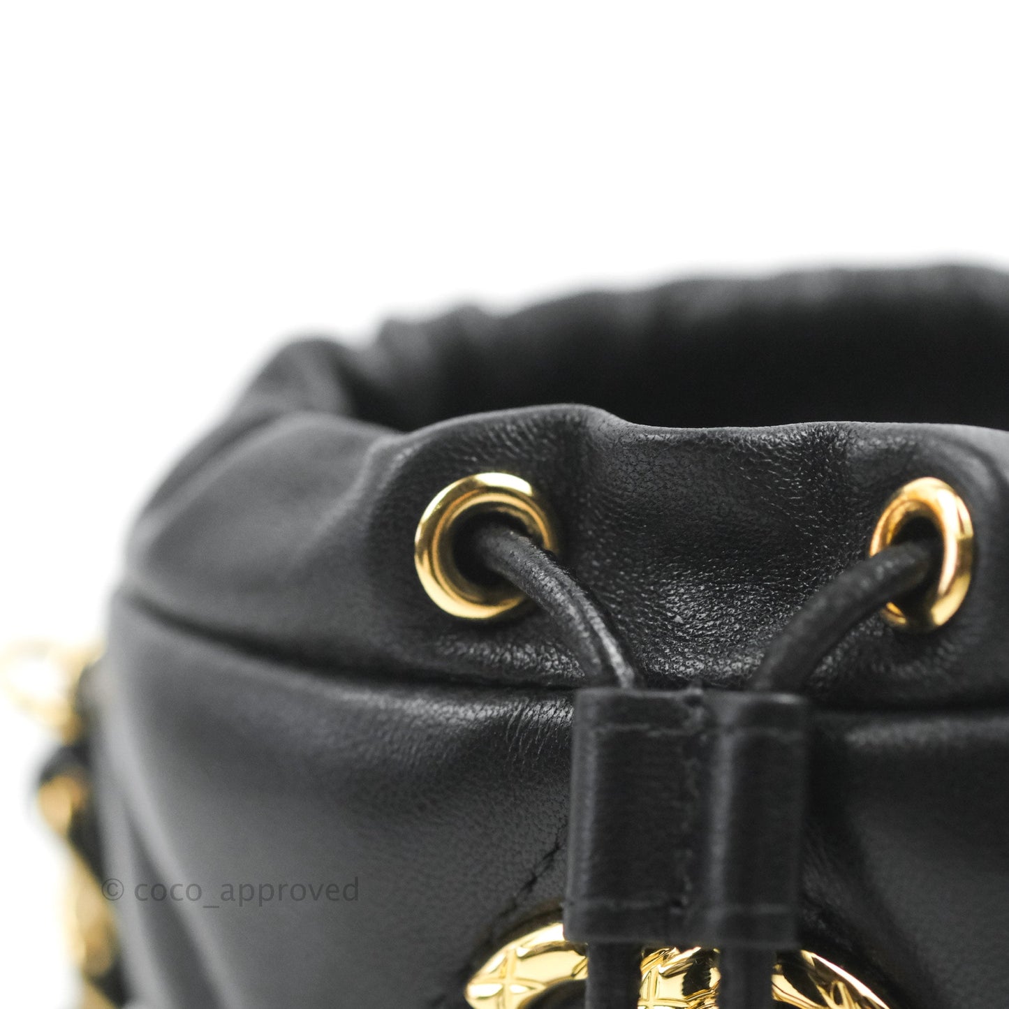 Chanel Mini Bucket Bag with Fluffy Chain Black Lambskin Gold Hardware