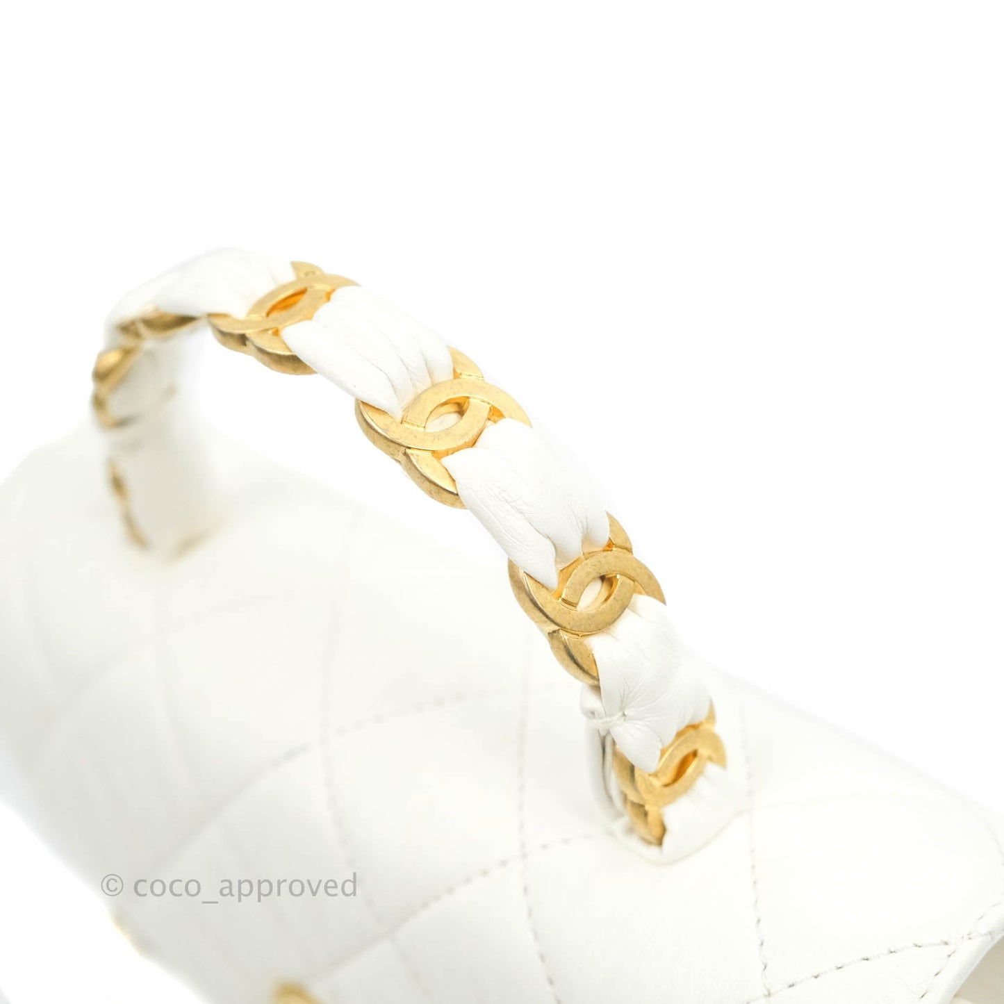 Chanel Quilted CC Top Handle Flap White Calfskin Aged Gold Hardware