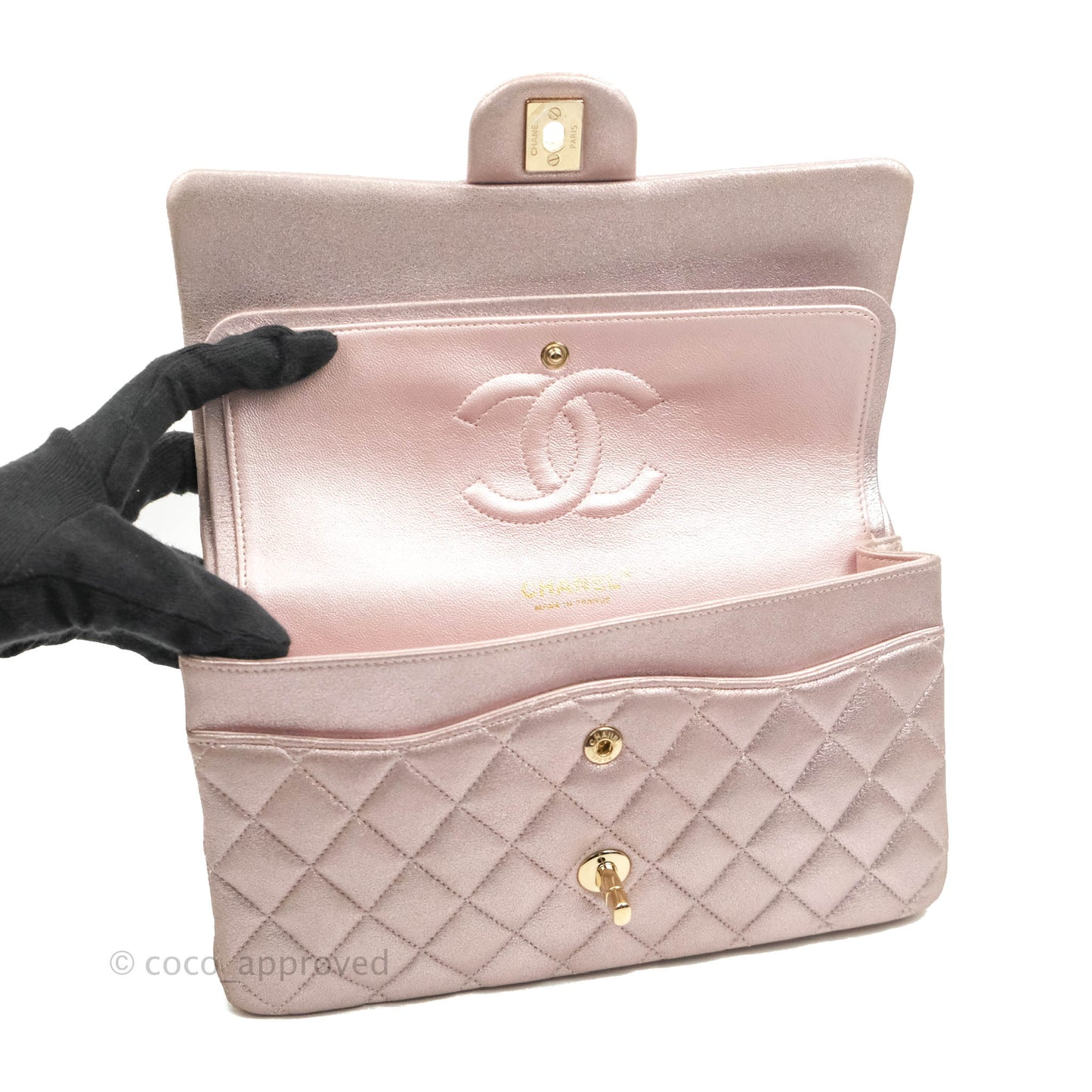 Chanel Classic M/L Medium Double Flap Rose Gold Pink Lambskin Gold Hardware