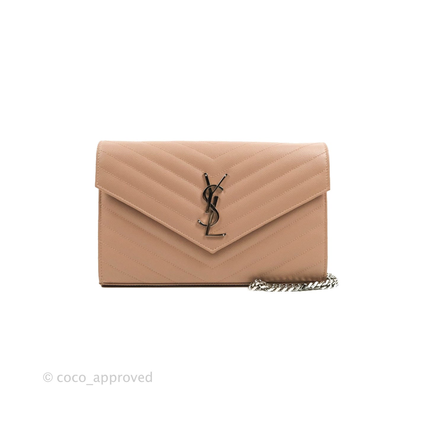 Saint Laurent Wallet on Chain Blush Pink Grained Leather Silver Hardware