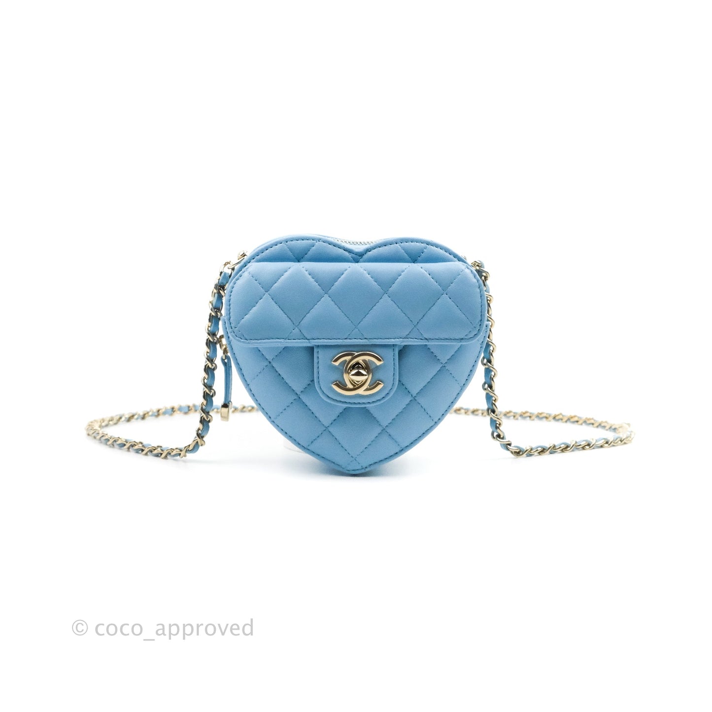 Chanel Small Heart Bag Blue Lambskin Gold Hardware 22S