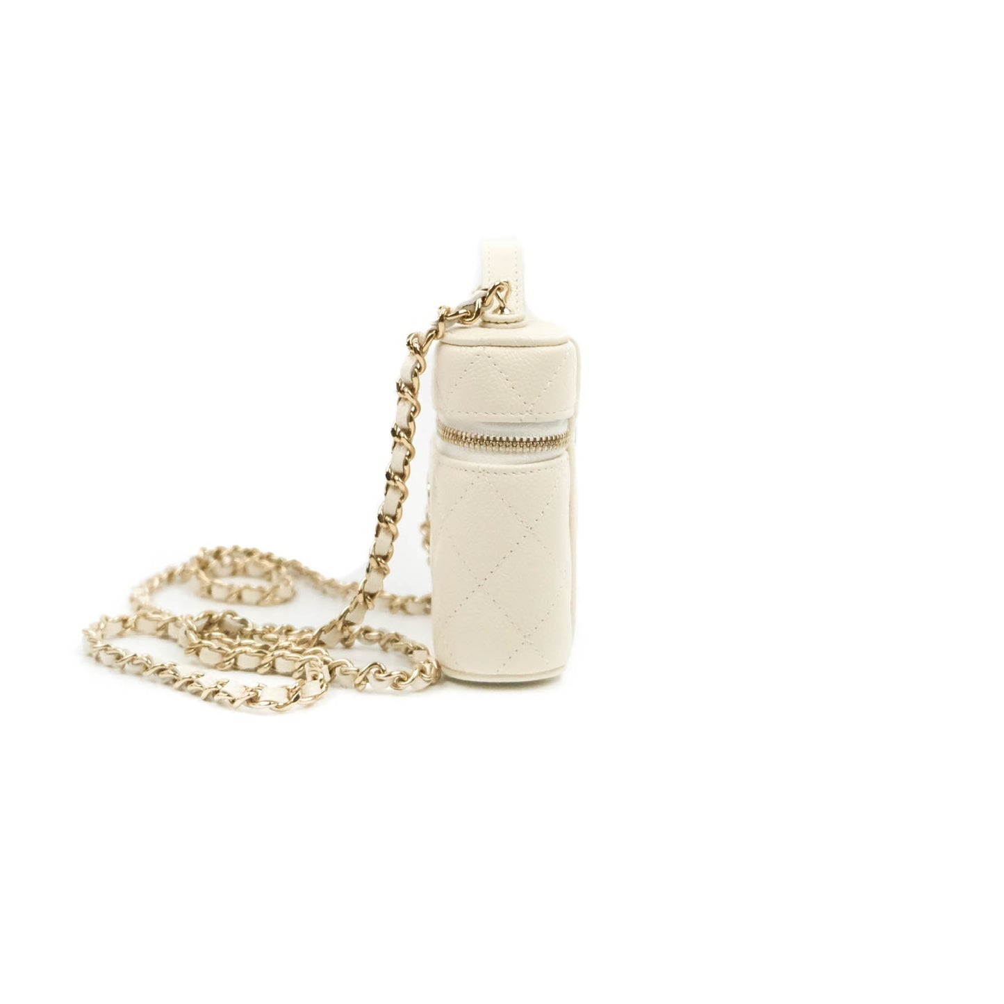 Chanel Quilted Small Handle With Care Vanity Case With Chain White Caviar Gold Hardware