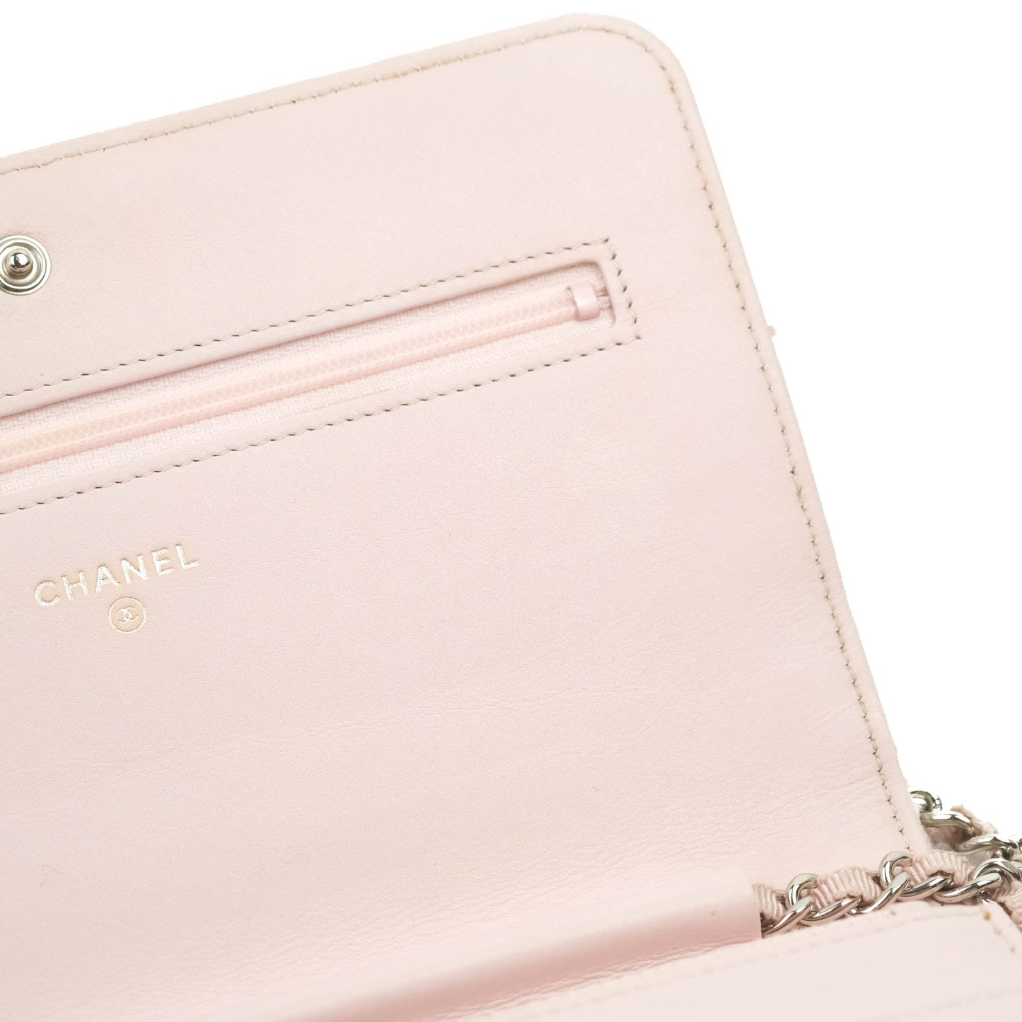 Chanel Deauville Wallet On Chain WOC Pink Canvas Silver Hardware