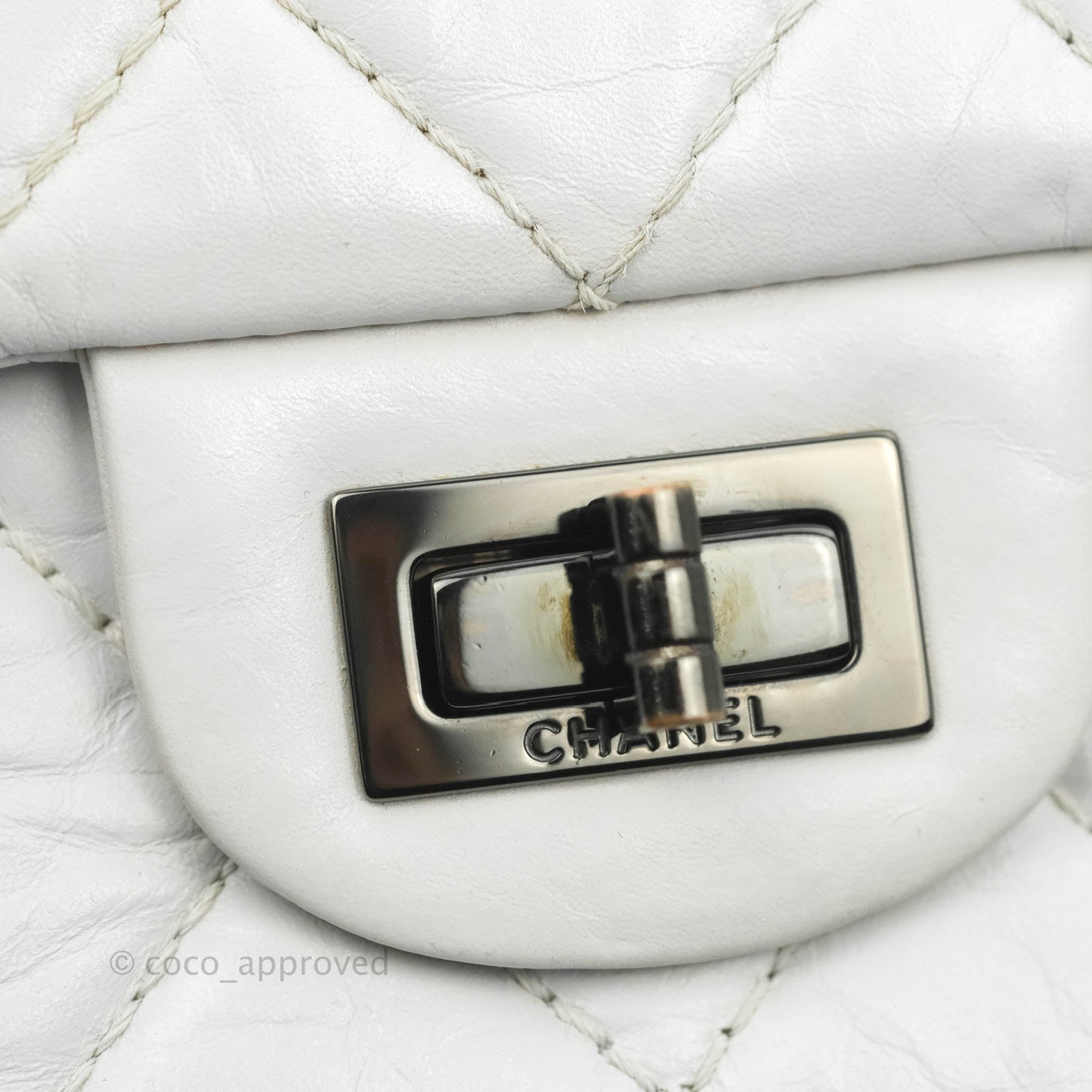 Chanel Quilted Reissue 226 Flap White Aged Calfskin Gun Metal Hardware