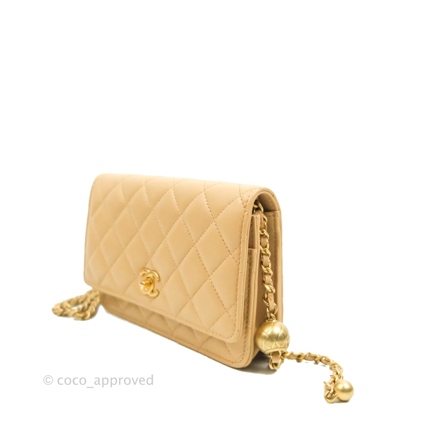 Chanel Quilted Pearl Crush Wallet on Chain WOC Beige Lambskin Aged Gold Hardware
