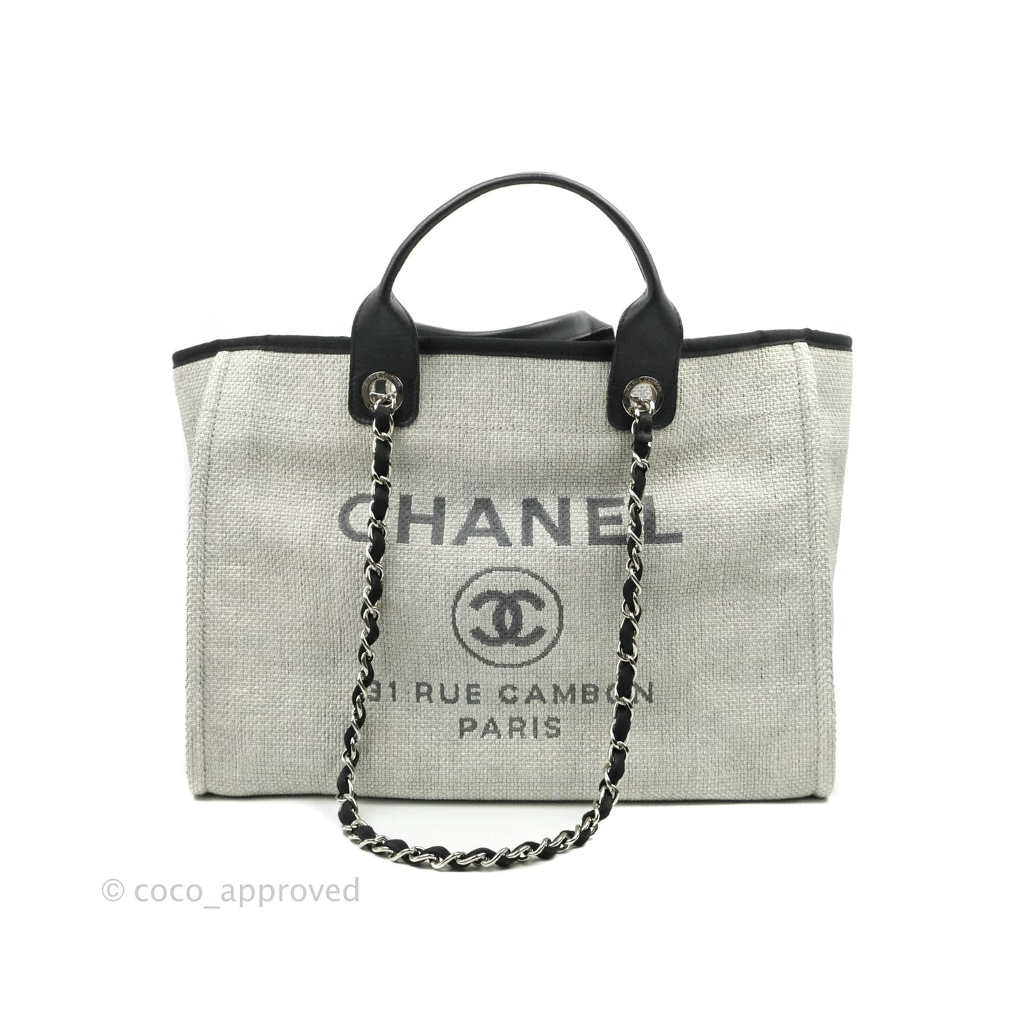 Chanel Large Deauville Light Grey Canvas Silver Hardware