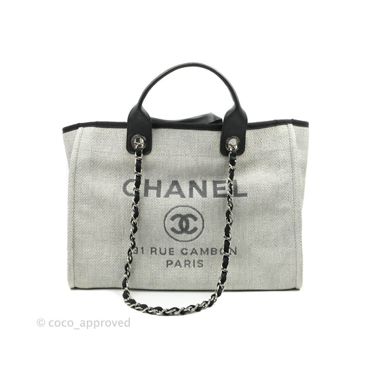 Chanel Large Deauville Light Grey Canvas Silver Hardware