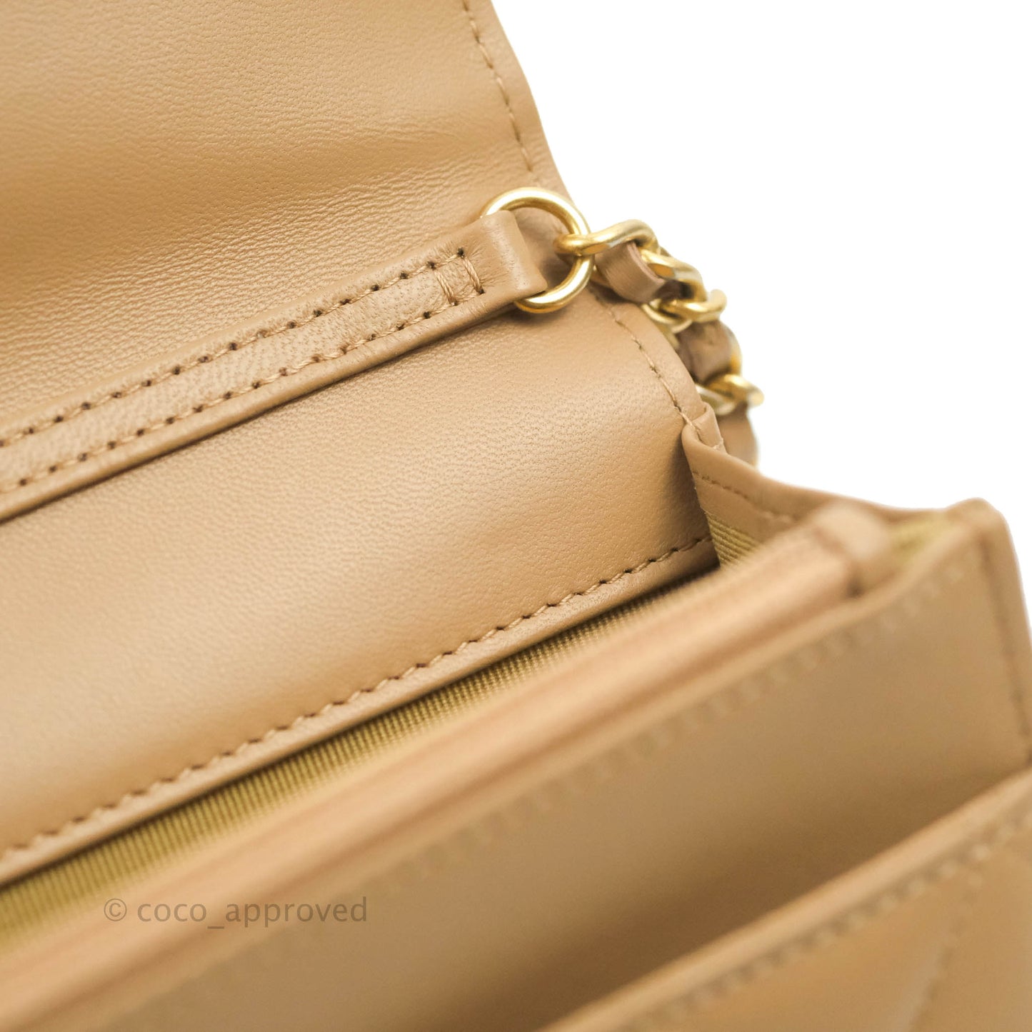 Chanel Quilted Pearl Crush Wallet on Chain WOC Beige Lambskin Aged Gold Hardware 22B