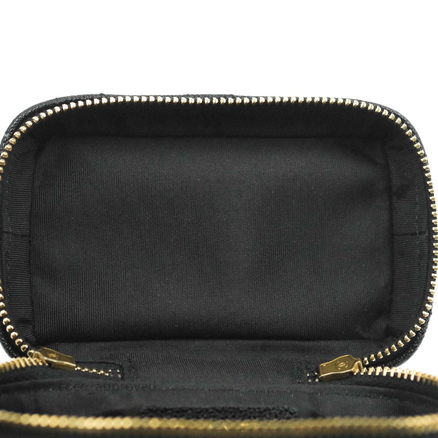 Chanel Quilted Mini Top Handle Vanity With Chain Black Caviar Aged Gold Hardware