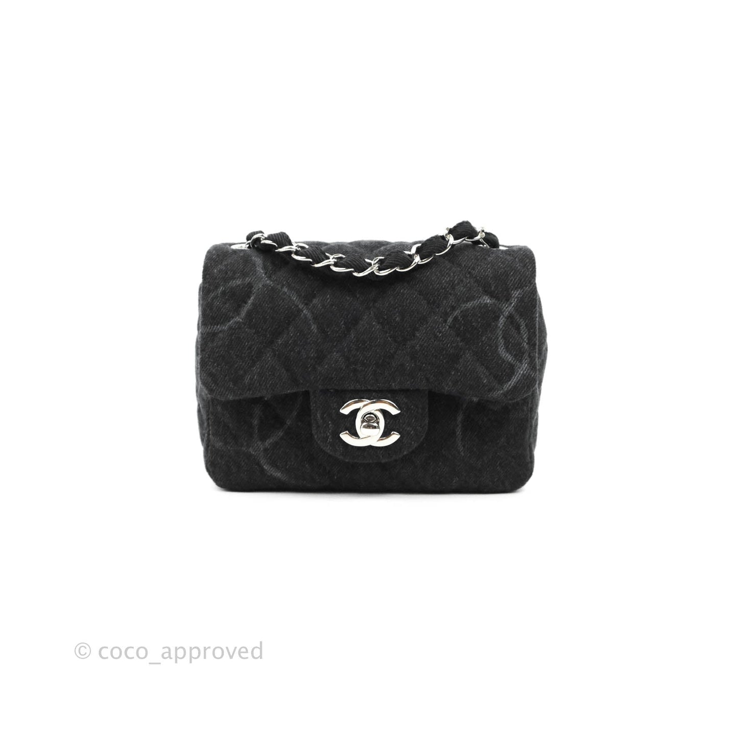 Chanel Quilted Mini Square Black Denim Silver Hardware