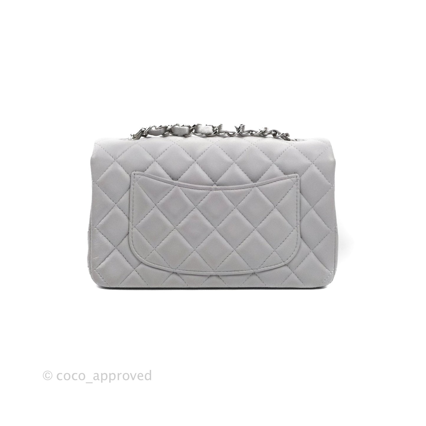 Chanel Quilted Mini Rectangular Flap Light Grey Lambskin Silver Hardware