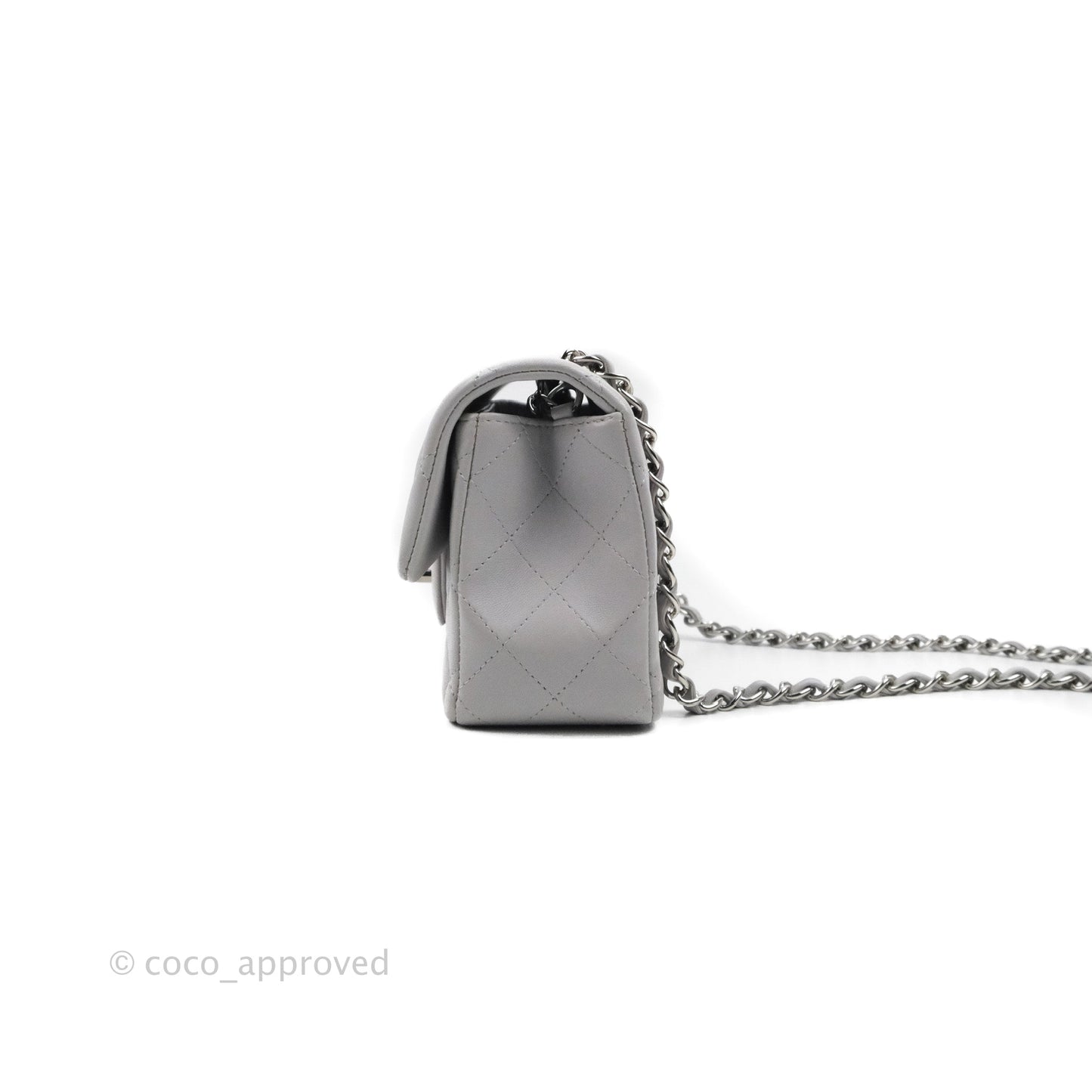 Chanel Quilted Mini Rectangular Flap Light Grey Lambskin Silver Hardware
