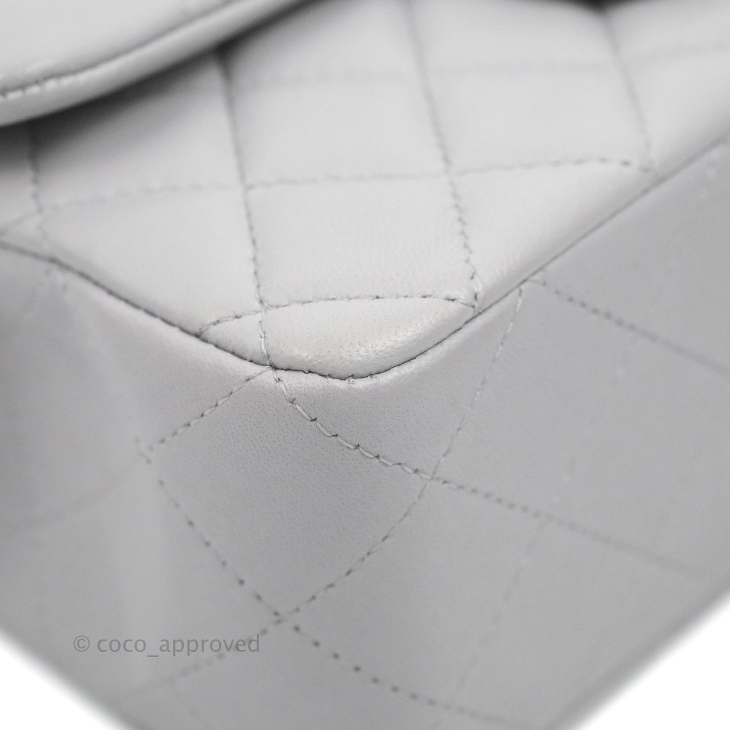 Chanel Quilted Mini Rectangular Flap Light Grey Lambskin Silver Hardware