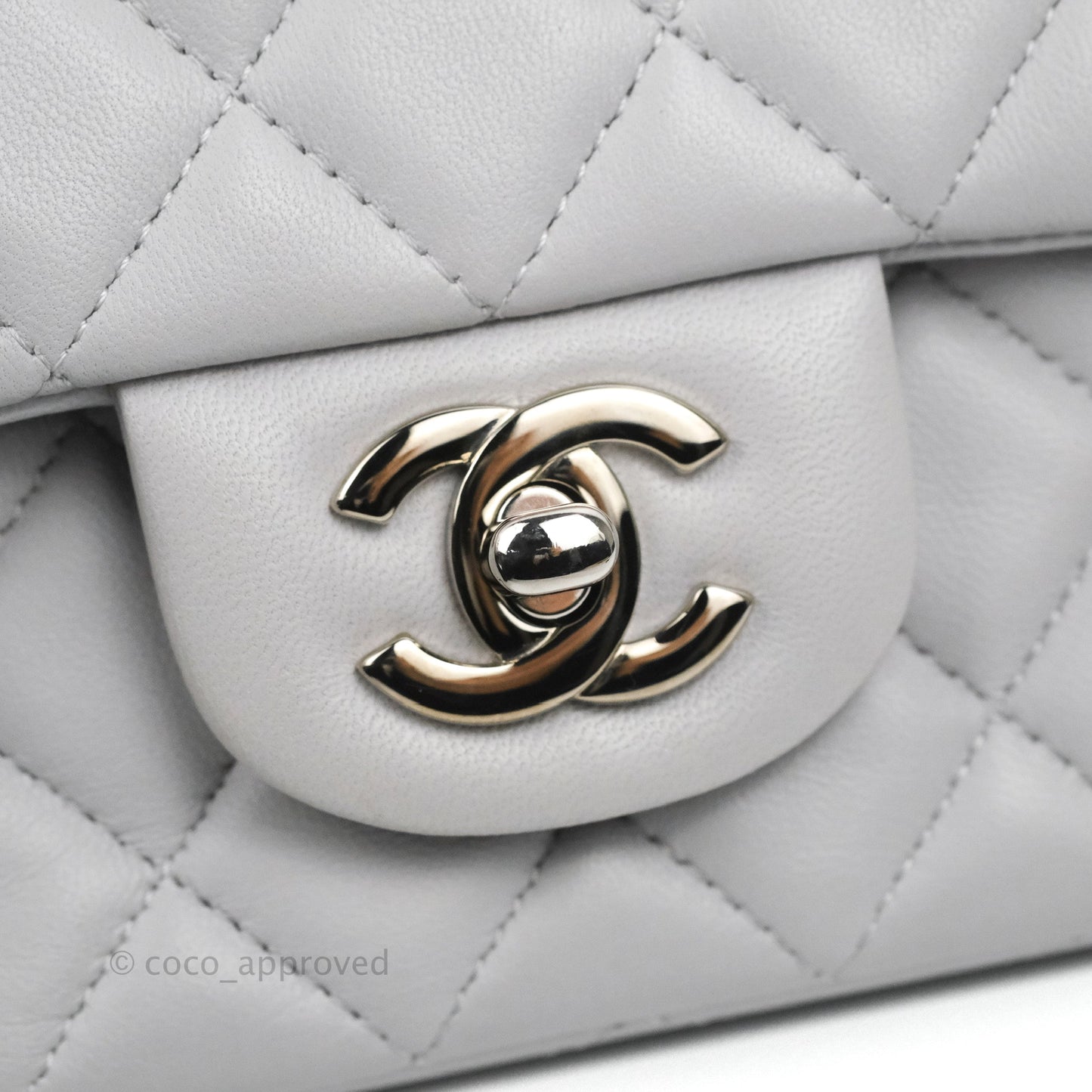 Chanel Quilted Mini Rectangular Flap Light Grey Lambskin Silver Hardware