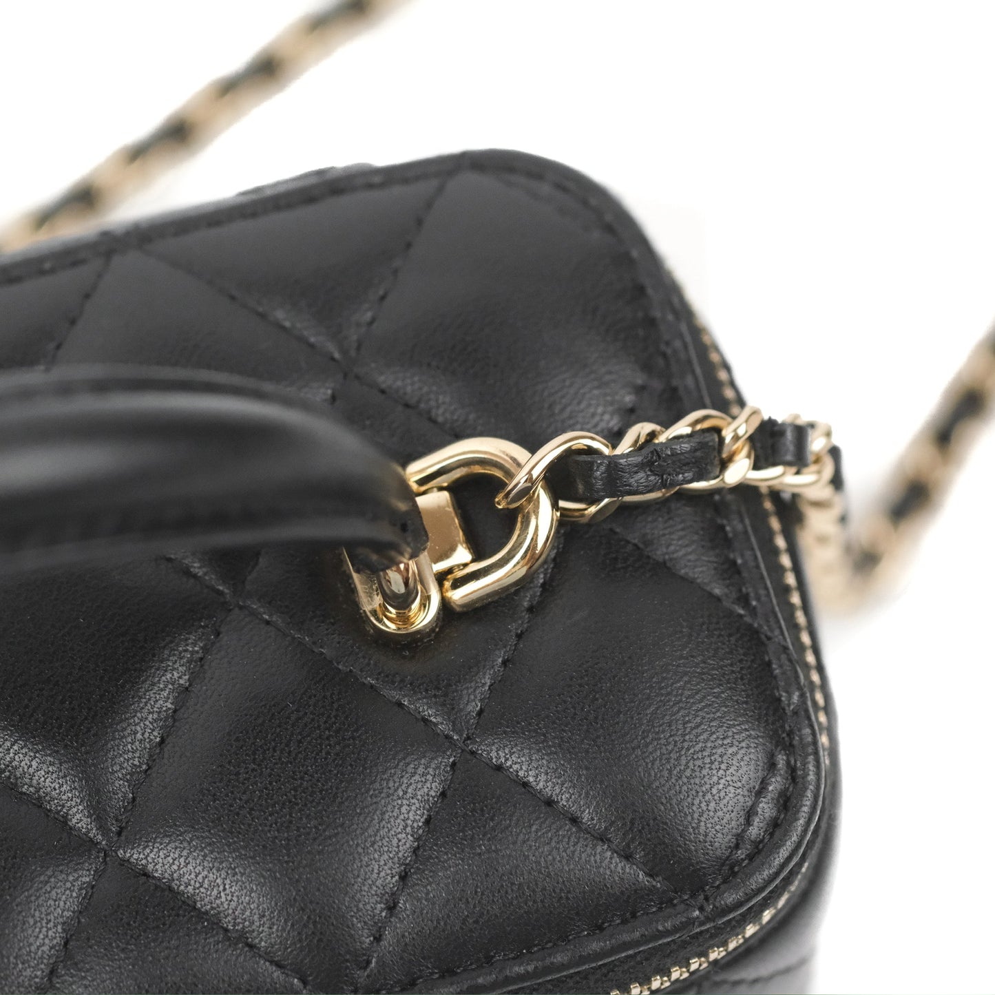 Chanel Vanity Rectangular Top Handle Black Lambskin Gold Hardware