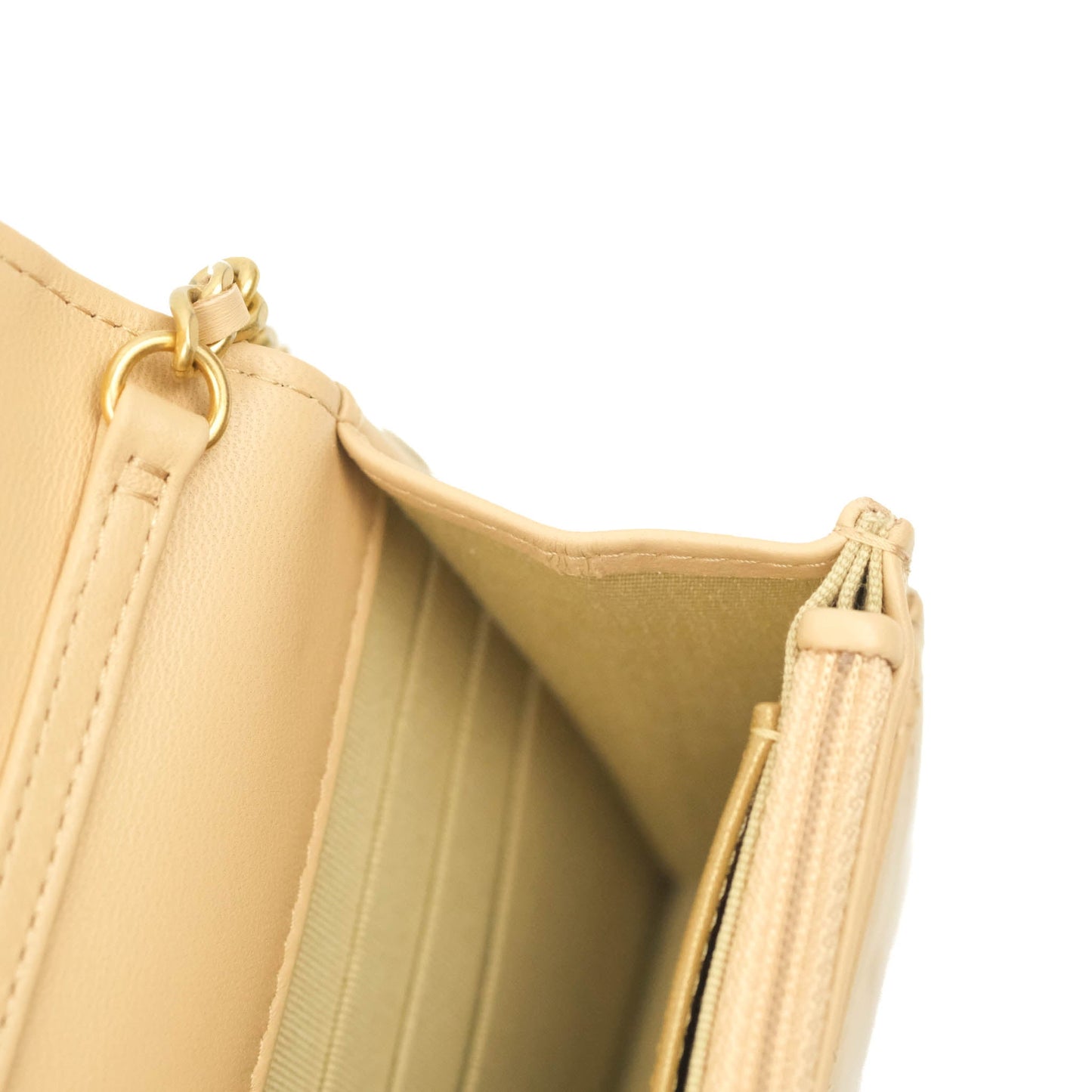 Chanel Quilted Pearl Crush Wallet on Chain WOC Beige Lambskin Aged Gold Hardware
