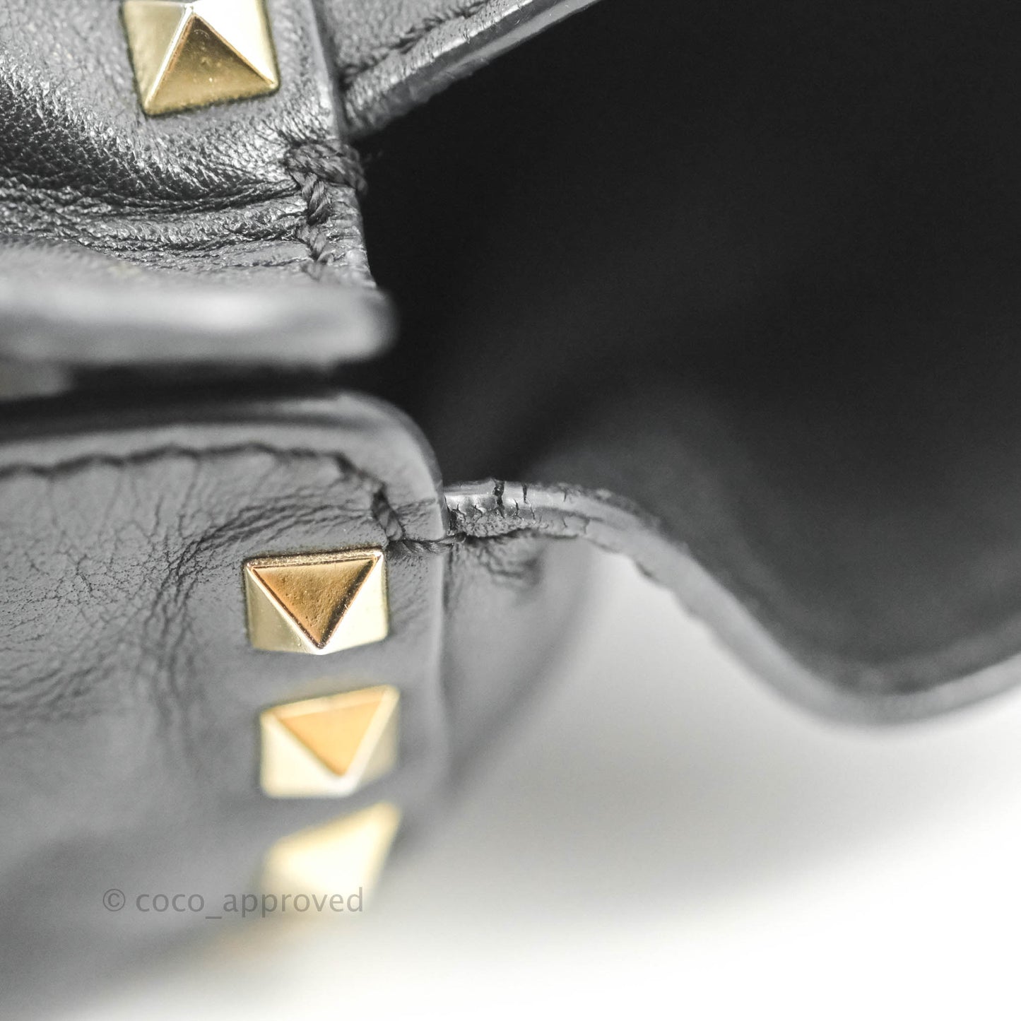 Valentino Garavani Small Trapeze Rockstud Black Grained Calfskin Gold Hardware