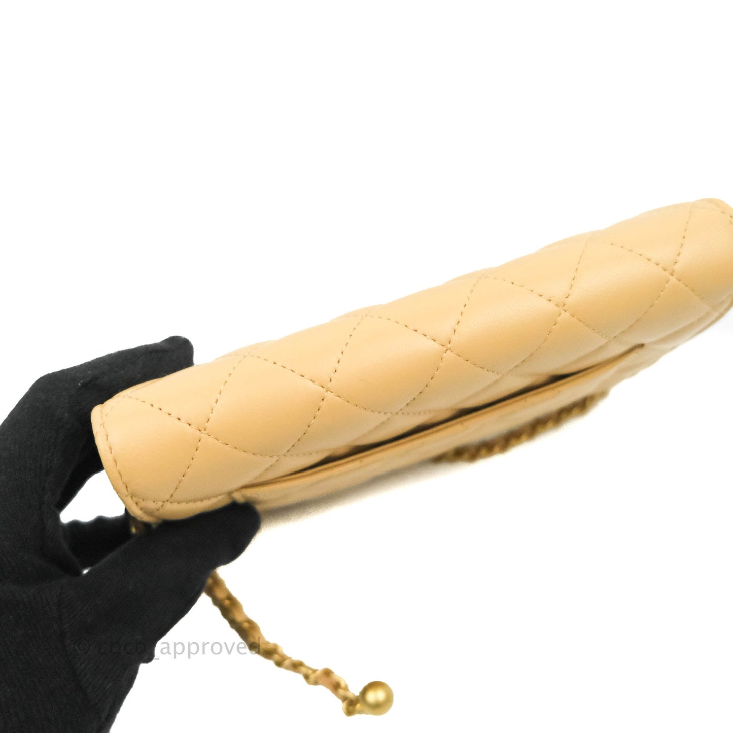 Chanel Quilted Pearl Crush Wallet on Chain WOC Beige Lambskin Aged Gold Hardware