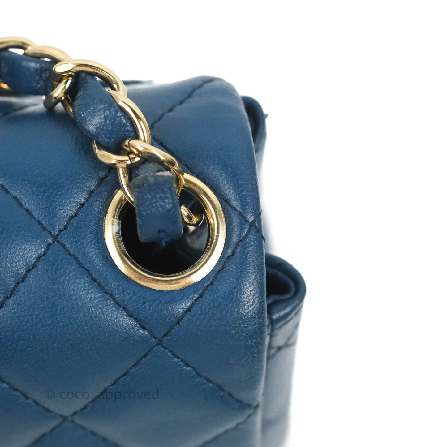 Chanel Quilted Mini Square Blue Lambskin Gold Hardware