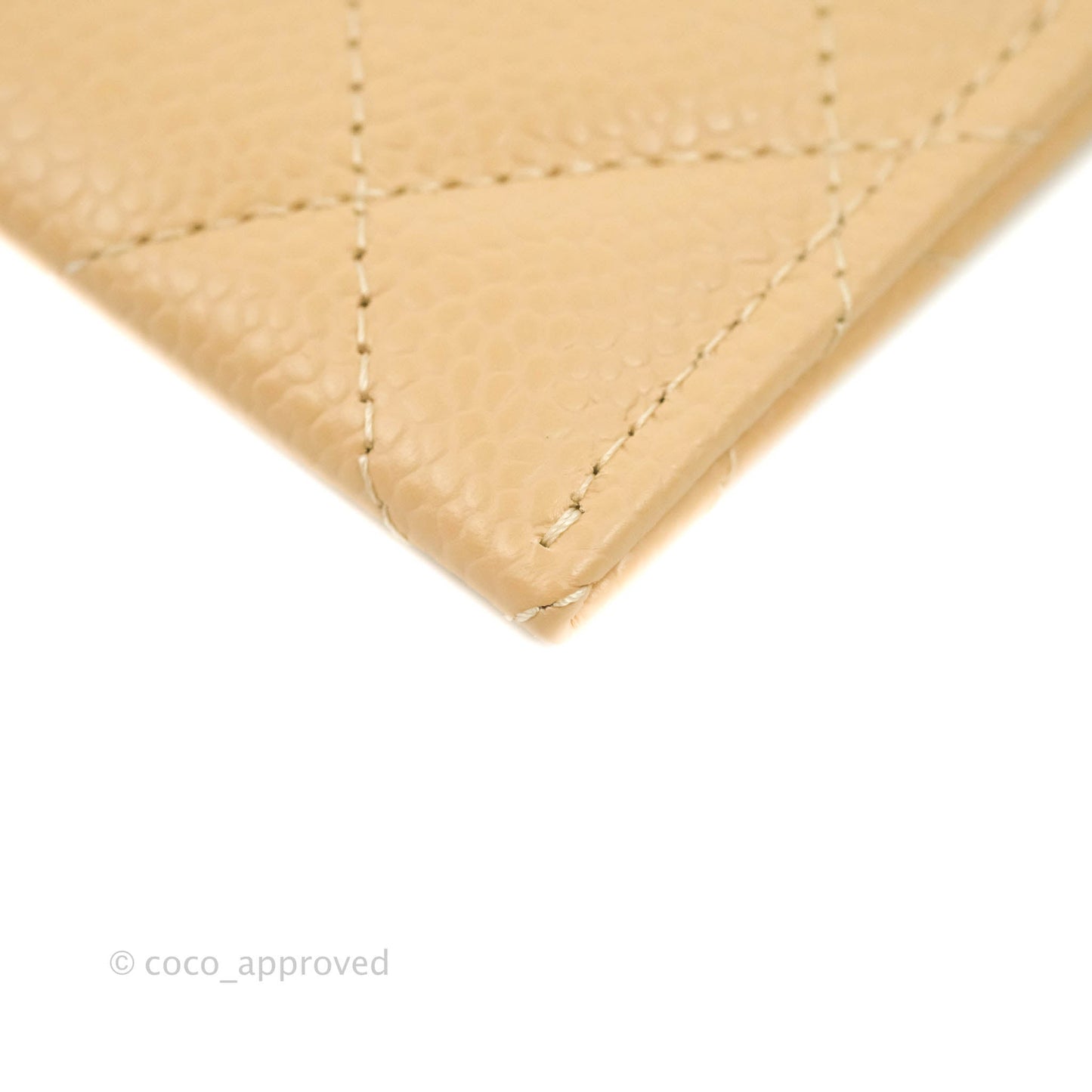 Chanel Classic Flat Card Holder Beige Caviar Gold Hardware