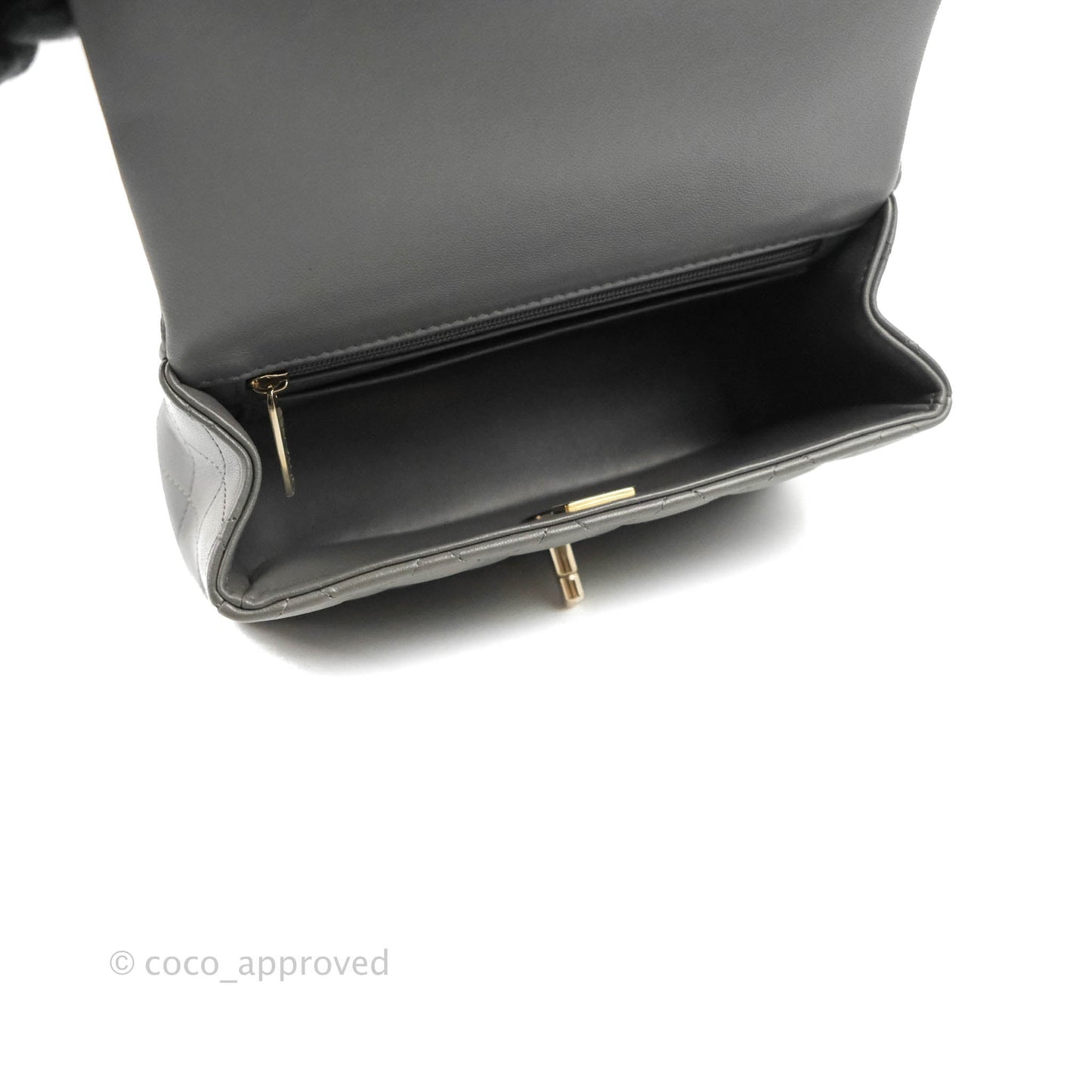 Chanel Top Handle Mini Rectangular Flap Bag Grey Lambskin Gold Hardware