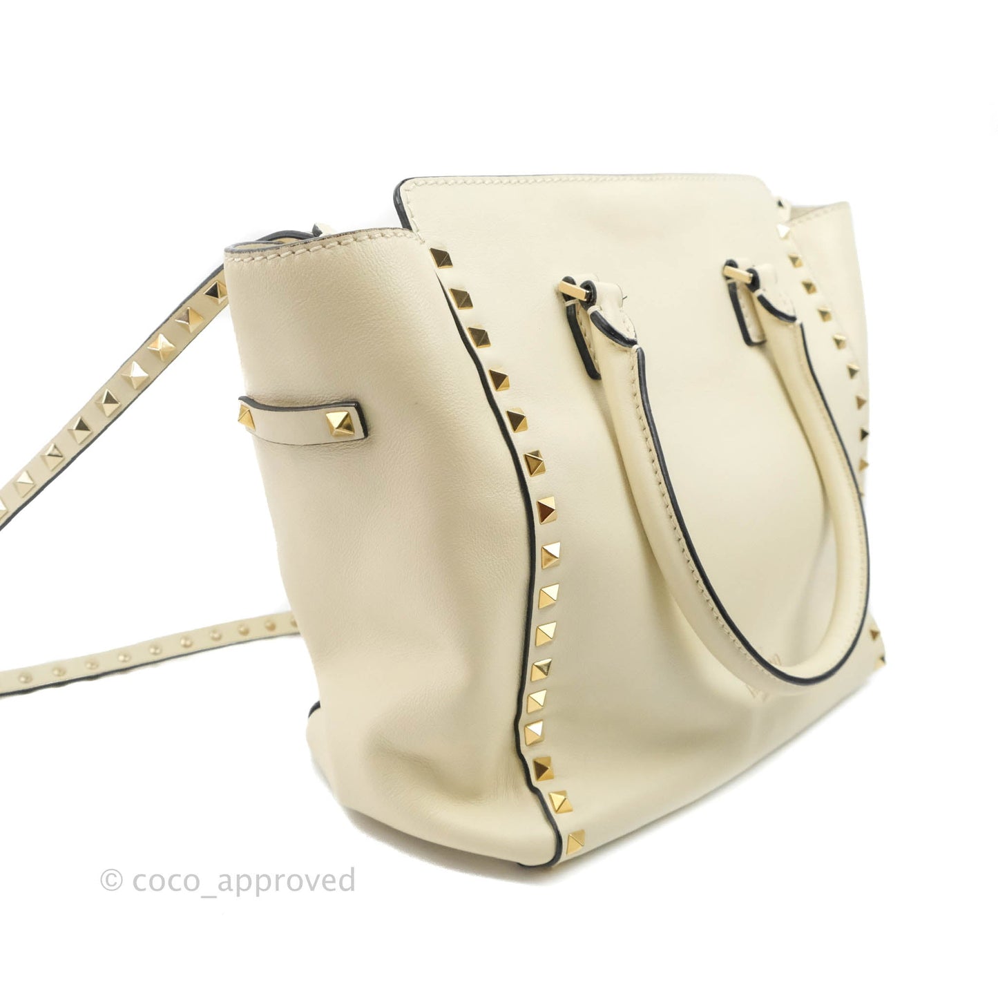 Valentino Garavani Rockstud Mini Trapeze Shoulder Bag White Calfskin Gold Hardware