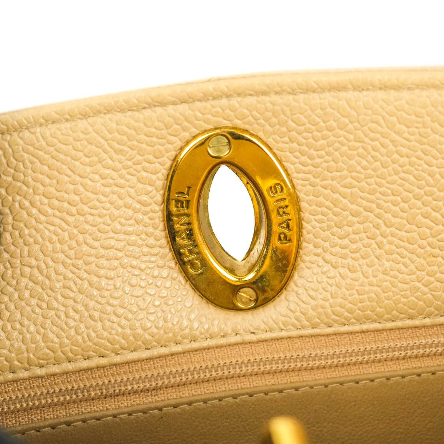 Chanel Vintage CC Quilted Tote Dark Beige Caviar 24K Gold Hardware