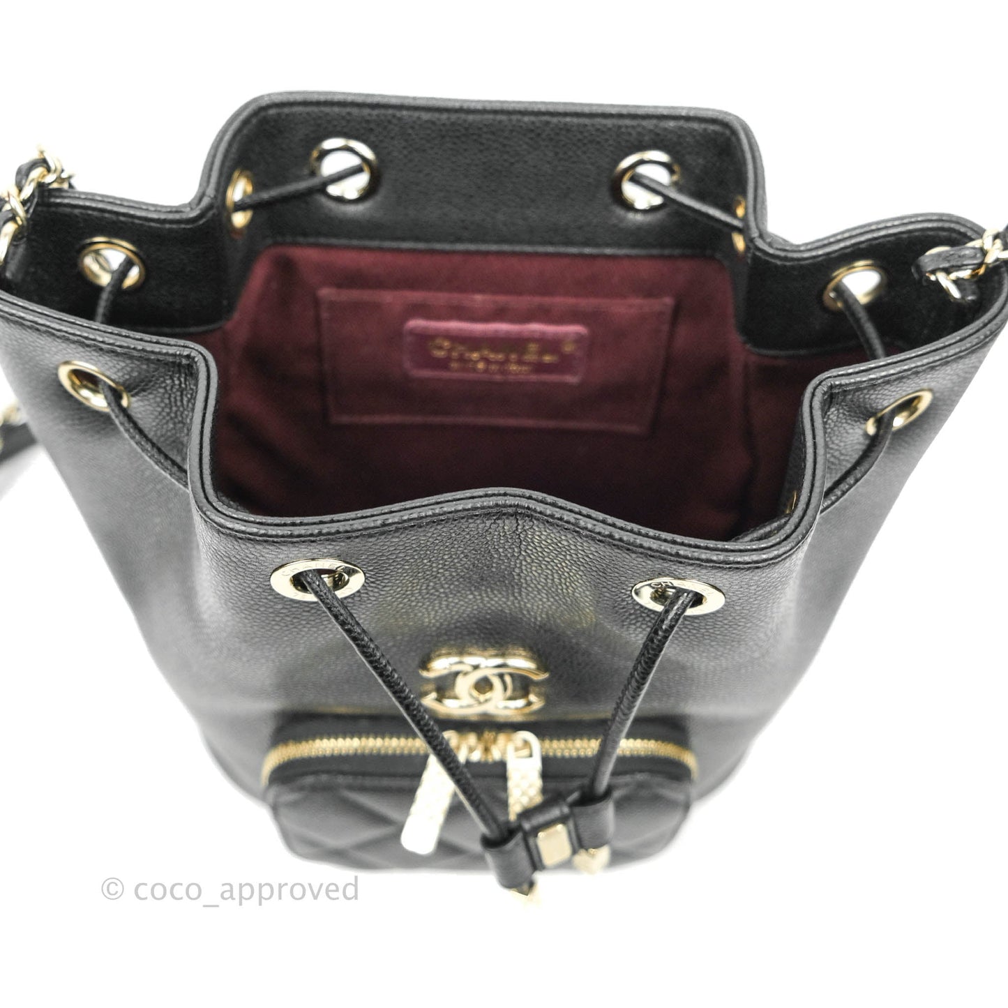 Chanel Business Affinity Drawstring Bucket Bag Black Caviar Gold Hardware 21P