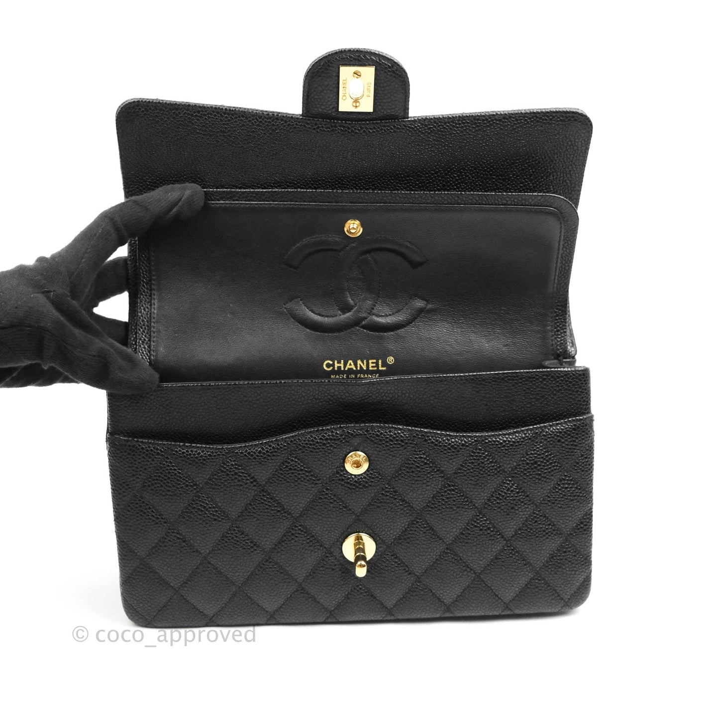 Chanel Classic M/L Medium Double Flap Black Caviar 24k Gold Hardware