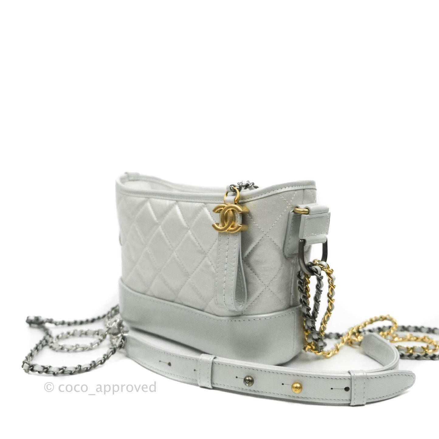 Chanel Small Gabrielle Hobo Bag Metallic Light Silver Aged Calfskin Mixed Hardware 19K