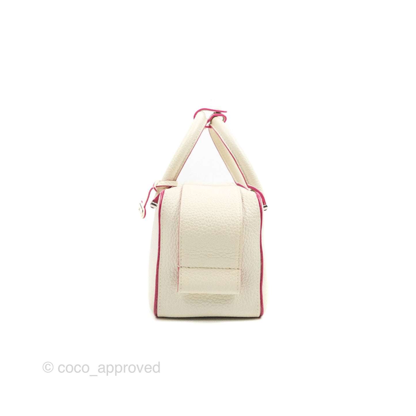 Delvaux Cool Box Mini Taurillon Soft Grained Calfskin White/Fuchsia