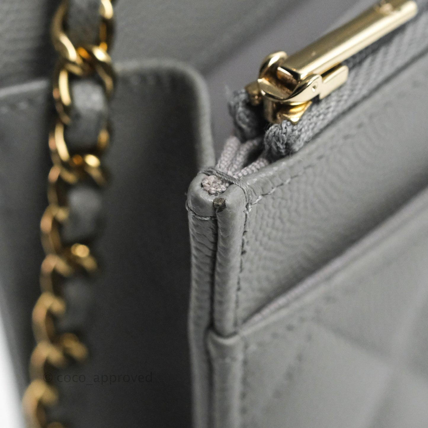 Chanel Quilted Classic Wallet on Chain WOC Grey Caviar Gold Hardware